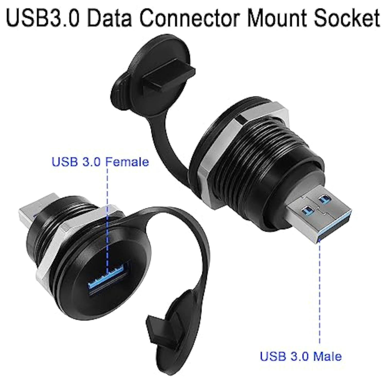 Usb3.0 Male To Female Threaded Fixing Adapter 5Gbps Usb3.0 Plug To Socket Roun