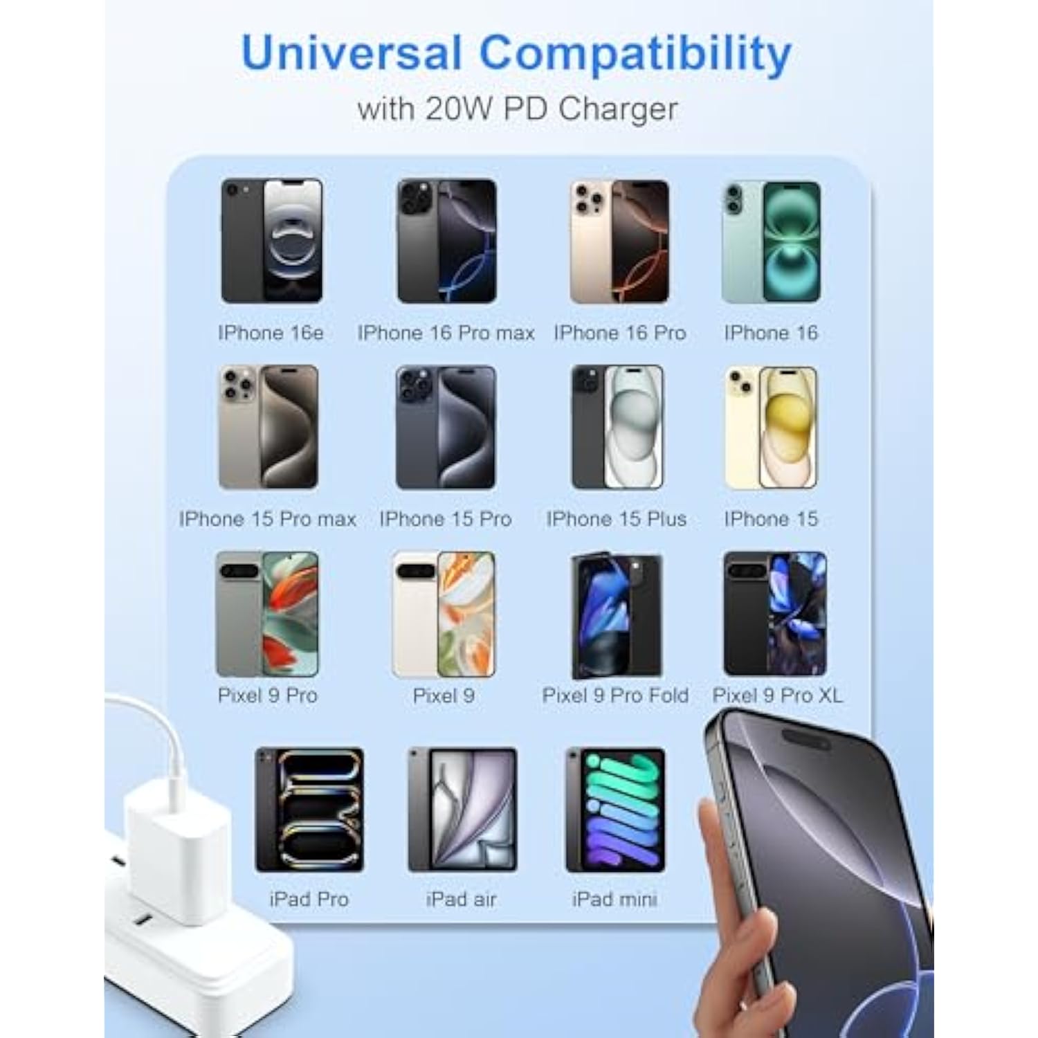 [2025 Upgraded] Iphone 16E Charger Fast Charging, 2-Pack 20W Usb C Wall Charger Block With 10Ft Long Usb C Charge Cord Cable For Iphone 16/16 Pro Max/16 Plus/16 Pro/16E/15/15 Pro/15 Pro Max, Ipad