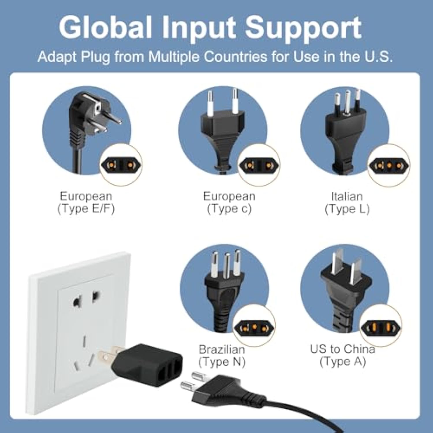 6 Pack European To America Travel Adapter Plug, Eu To Us Plug Compact Converter, China, Italy, Switzerland, Brazil, Europe To Usa, Canada, Mexico Type A Type B Outlet, Black