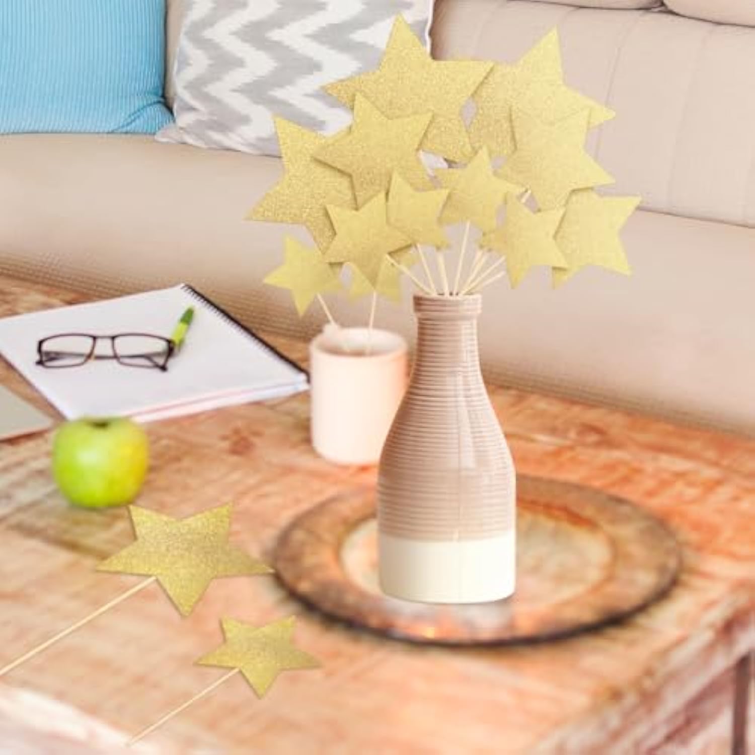 42 Pcs Gold Star Centerpieces Sticks Twinkle Glitter Star Table Flower Centerpiece Sticks Golden Cake Toppers For Back To School Wedding Engagement Bridal Baby Shower Party Decorations