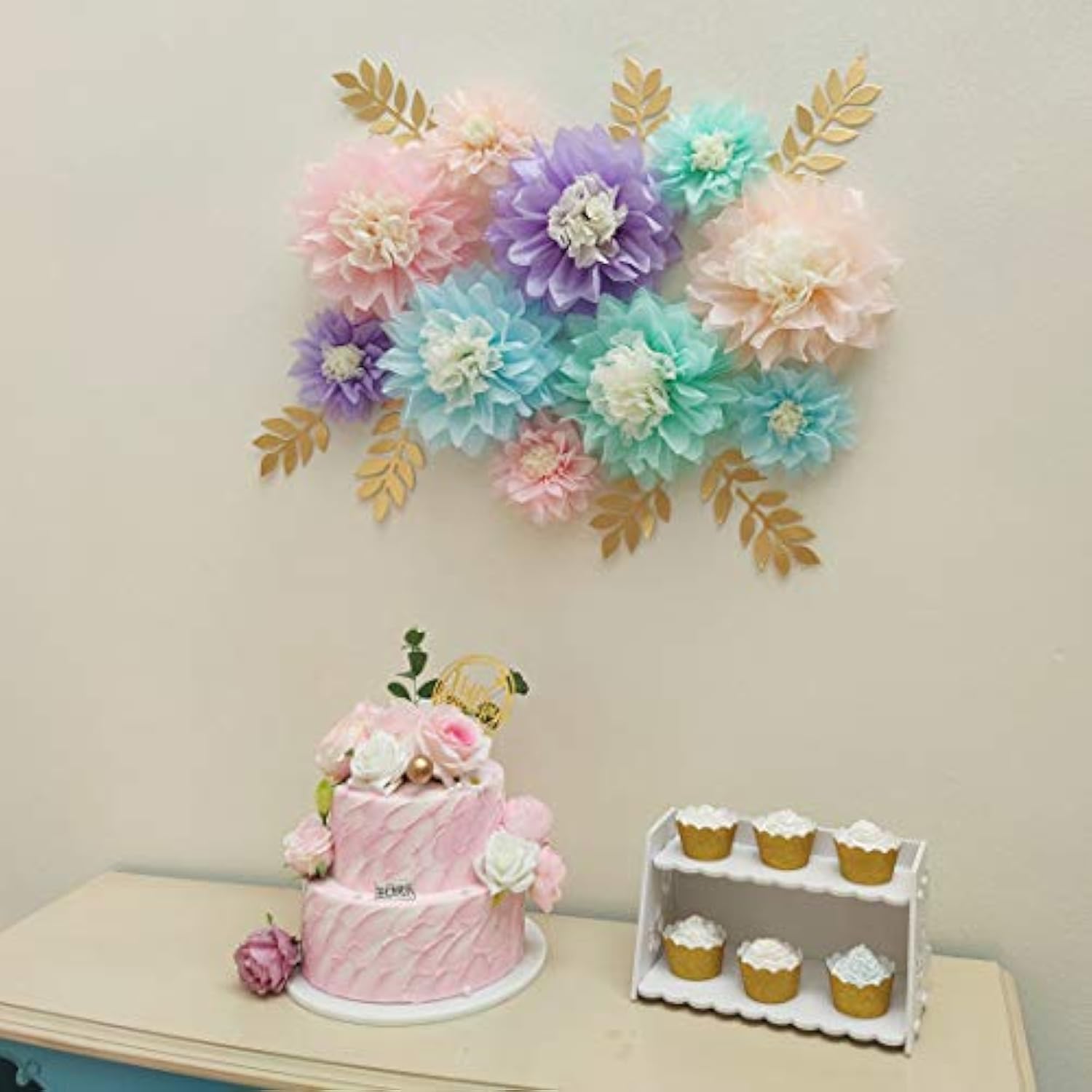 Pastel Tissue Paper Flower Baby Shower Centerpiece Living Room Wall Decor Pack Of 10