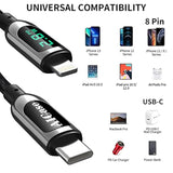 Usb C To L Ightning Cable, 4Ft Charging Syncing Cord With Led Display Compatib