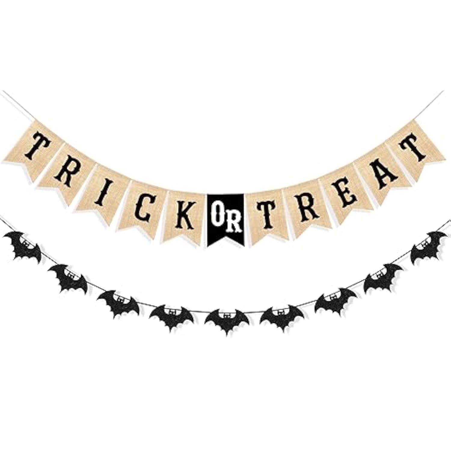 Unwish Trick or Treat Burlap Banner - Glitter Bat Garland for Halloween Mantel & Wall Decor