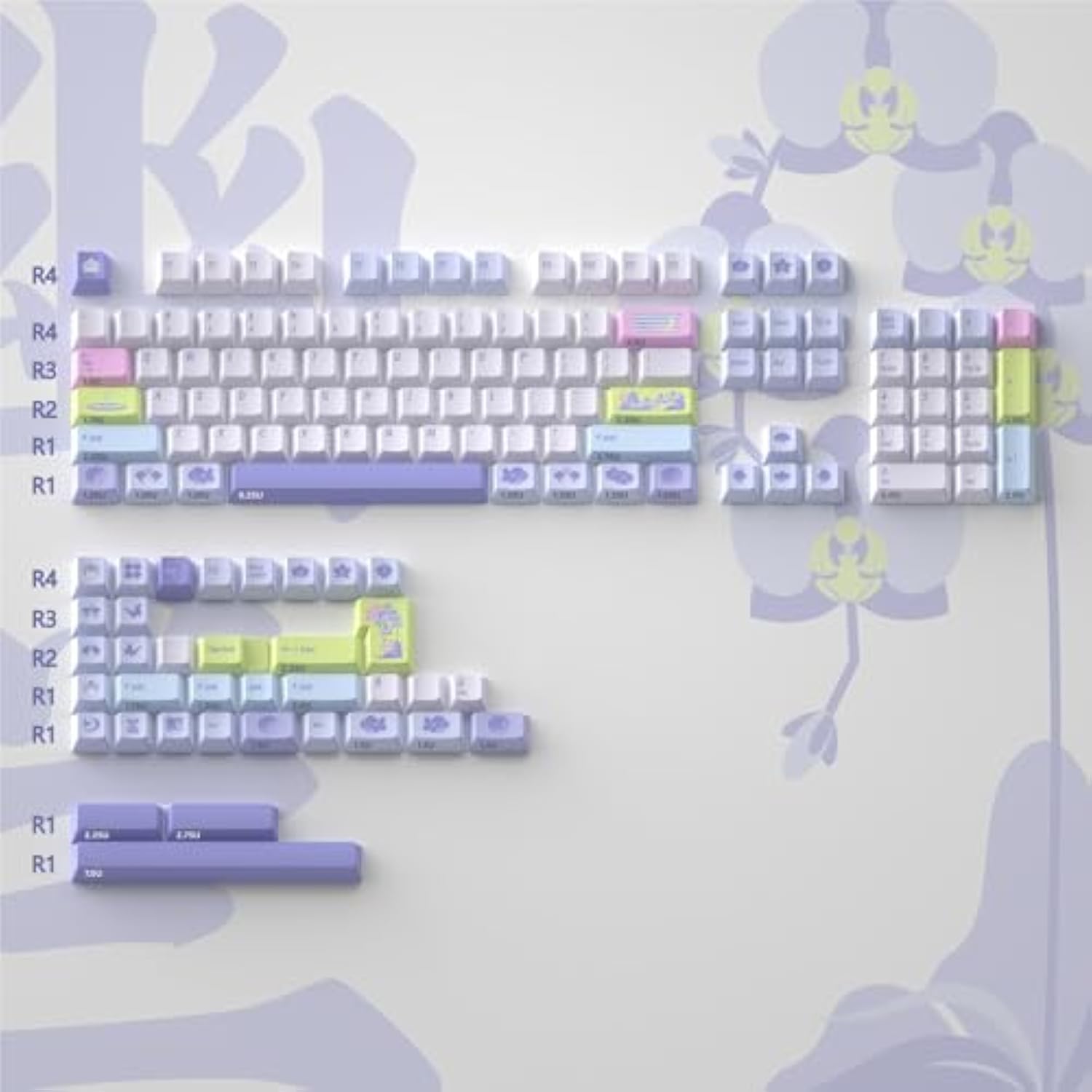 Pbt Keycaps - Cherry Profile Custom Keycaps, 144 Keys, Dye-Sublimation, Orchid