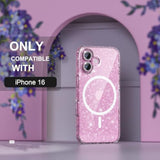 For Iphone 16 Case Magnetic, Women Clear Glitter Bling Sparkly Case, [2Xdiamond Camera Lens Protectors] [2Xtempered Glass Screen Protectors] [Compatible Magsafe] 6.1" (Glitter Clear)