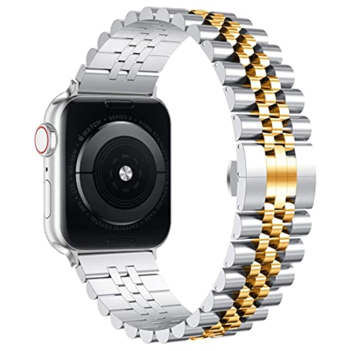 Compatible With Apple Watch Ultra 2 Band 49Mm 46Mm 45Mm 44Mm 42Mm,Stainless Steel Heavy Band With Butterfly Folding Clasp Link Bracelet For Iwatch Ultra Series 10/9/ 8/7/6Men,Silver/Gold