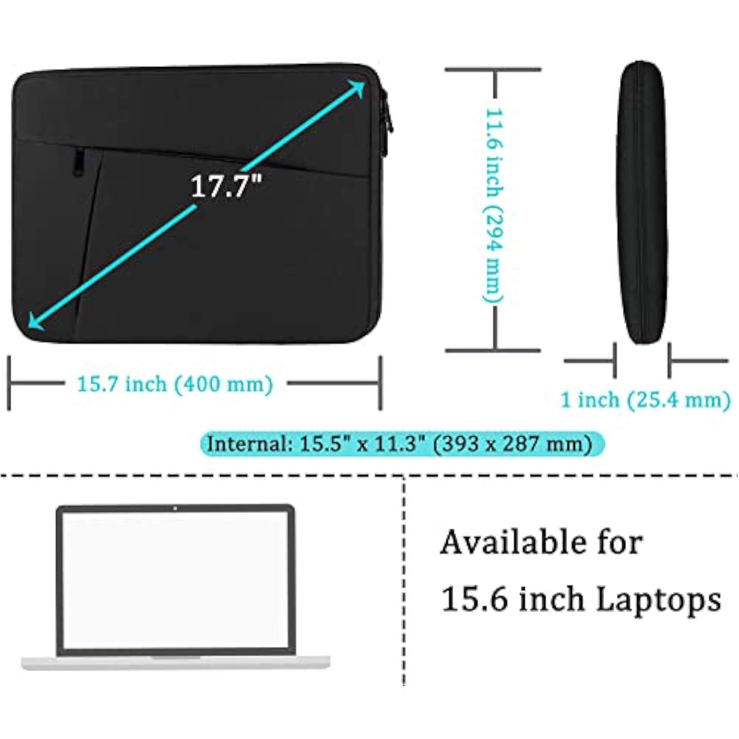 Laptop Case Sleeve 15.6 Inch, Durable Shockproof Protective Computer Carrying Cover With Front Pocket, Briefcase Handbags Laptop Sleeve Bag For 15.6 Inch Hp, Dell, Acer, Asus, Notebook, Black
