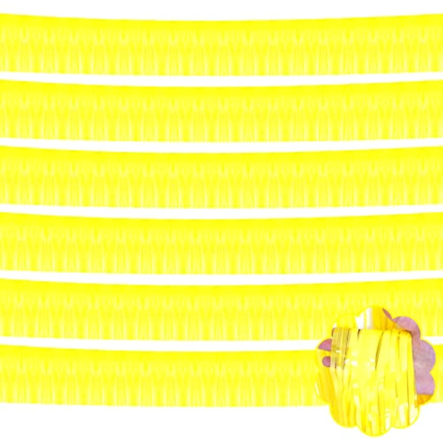 6 Pack 10 Feet Foil Fringe Garland Metallic Tinsel Streamers Banner Wall Hanging Curtain Backdrop Banner For Parade Floats, Thanksgiving, Christmas, Birthday, Halloween Party Decorations(Yellow)