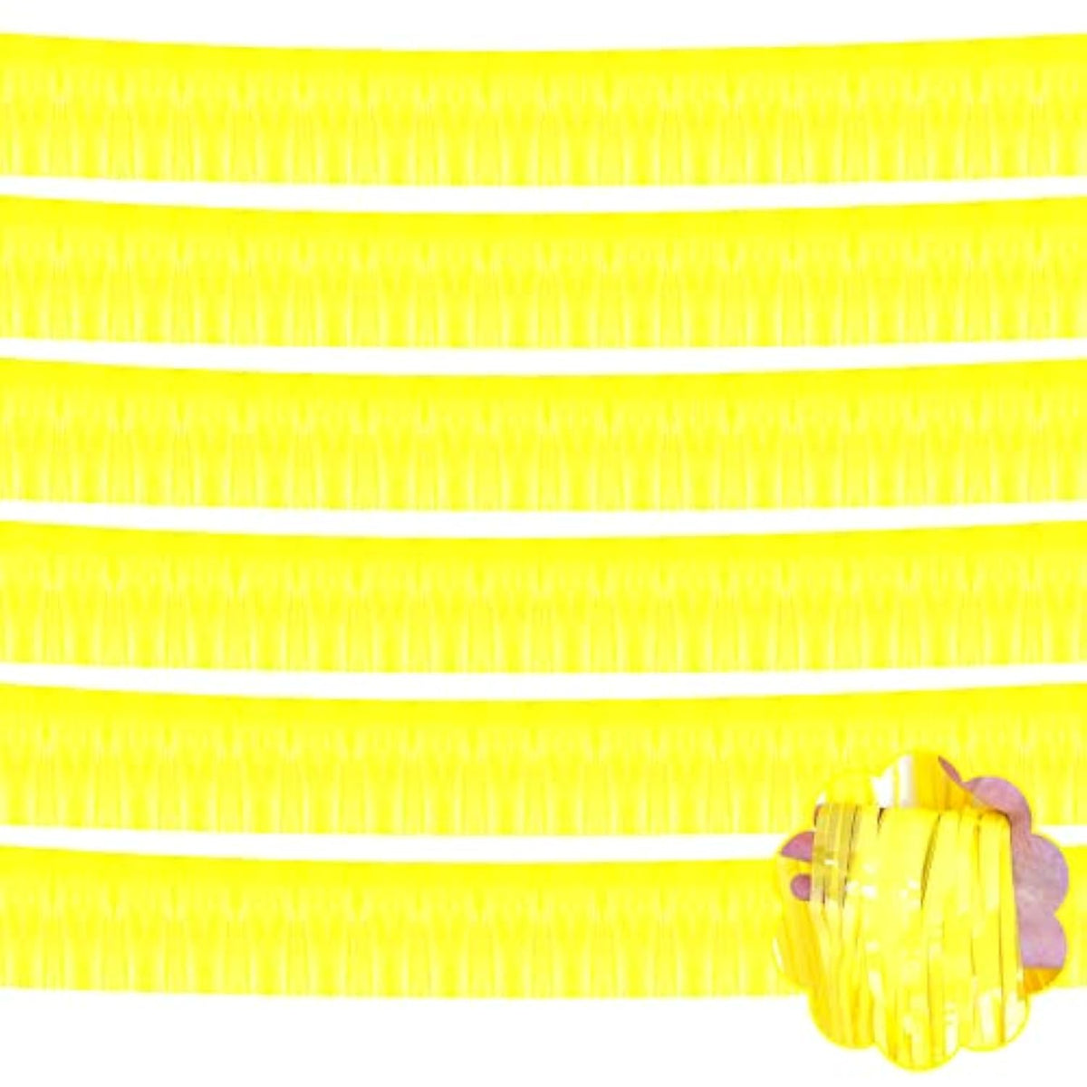 6 Pack 10 Feet Foil Fringe Garland Metallic Tinsel Streamers Banner Wall Hanging Curtain Backdrop Banner For Parade Floats, Thanksgiving, Christmas, Birthday, Halloween Party Decorations(Yellow)