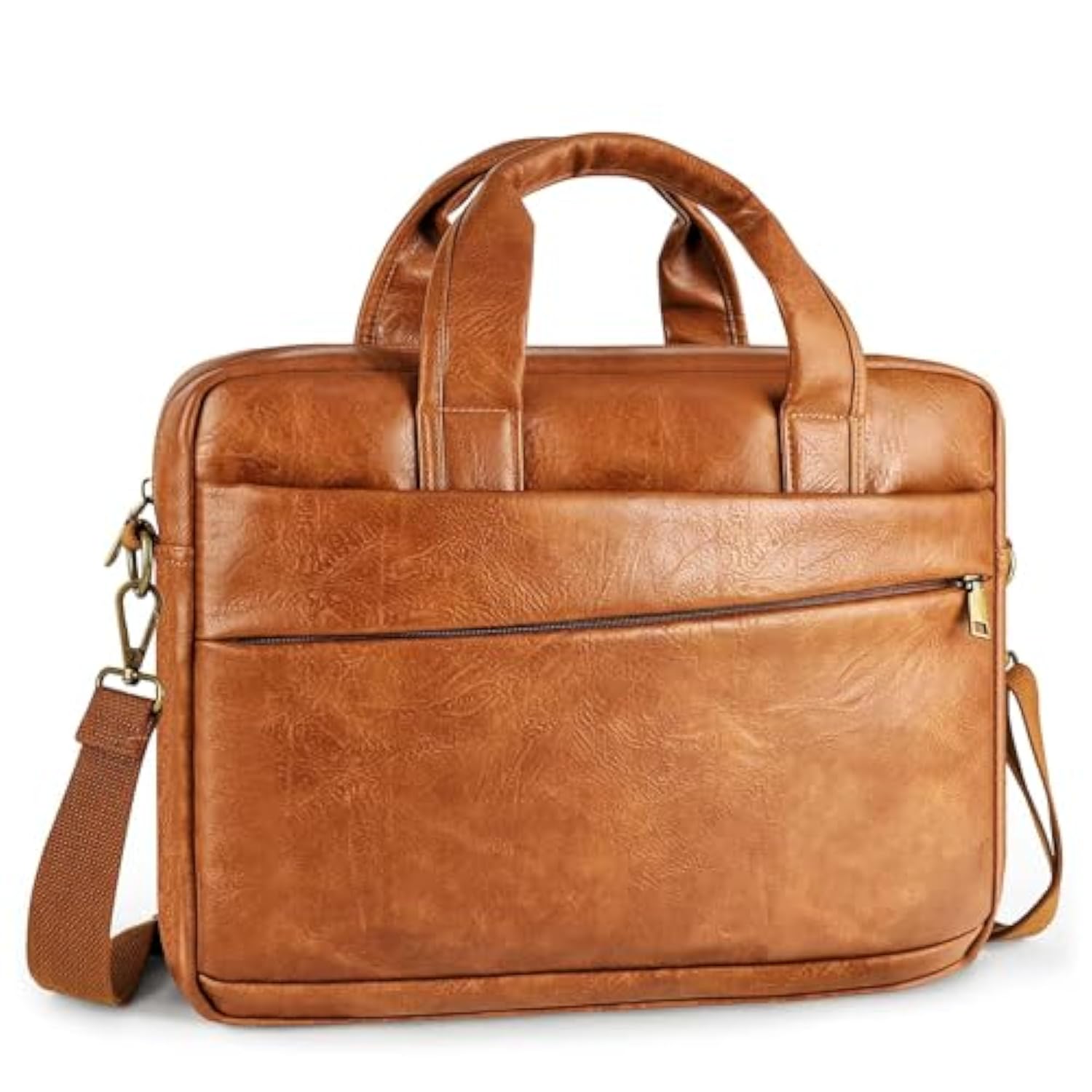 Faux Leather Messenger Bag For Men 15.6 Inch: Laptop Bag Briefcase Computer Handbags Shoulder Crossbody Bag With Padded Laptop Sleeve For Work College Travel, Pu Brown