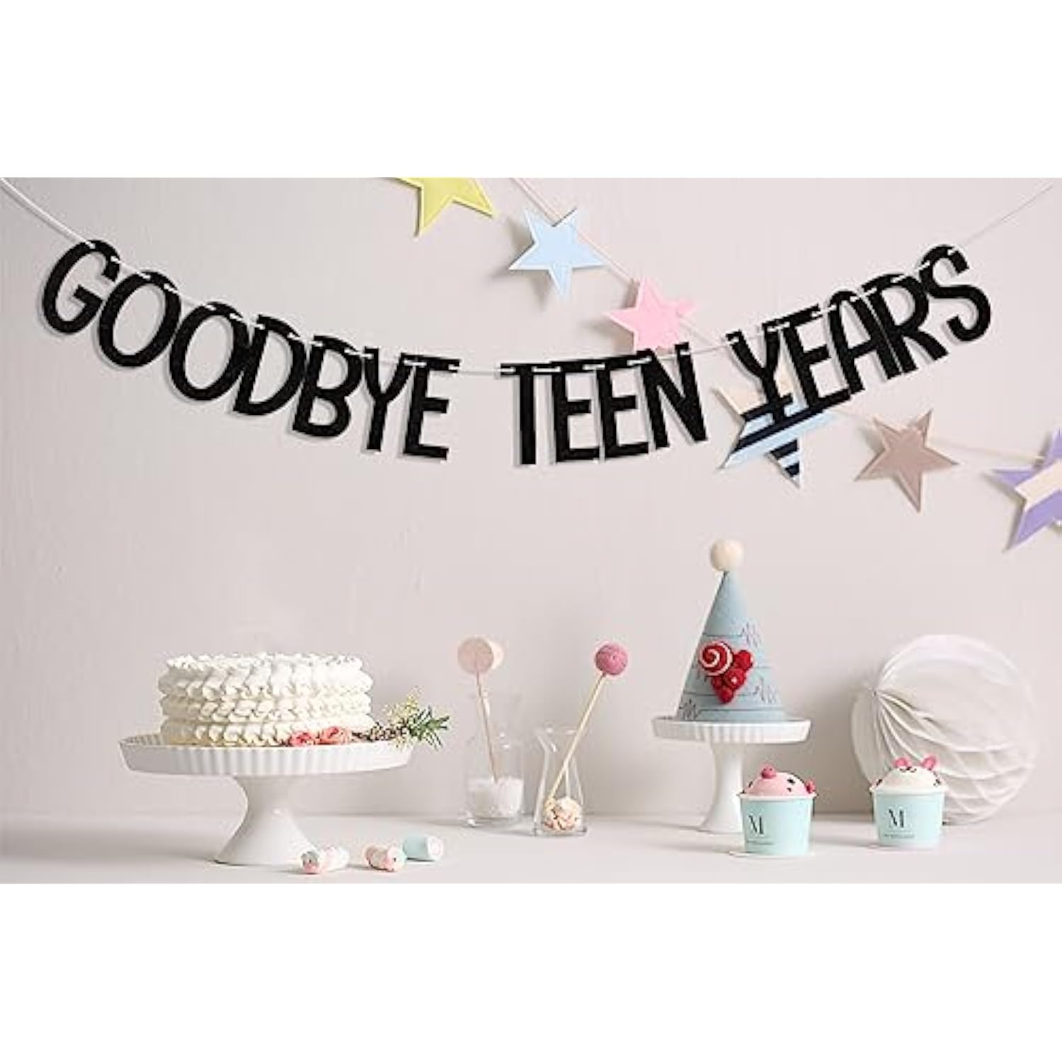 Goodbye Teen Years Banner, 20Th Birthday Decorations, 20 & Fabulous, Happy 20 Years Old Anniversary Party Decoration Supplies Black