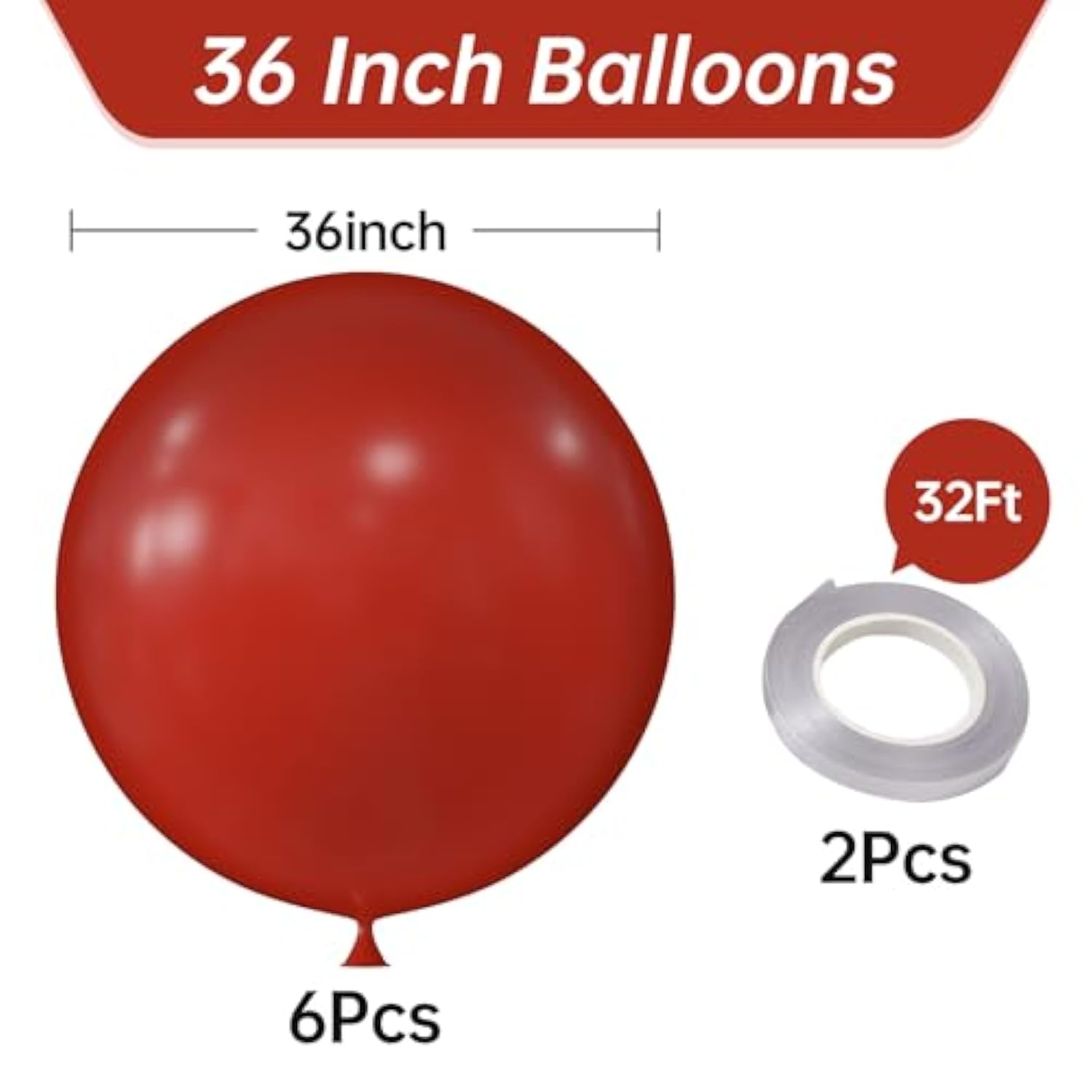 36 Inch Giant Burgundy Red Balloons, 6 Pack Large Round Burgundy Red Latex Balloons For Anniversary, Birthday, Christmas, Wedding, Baby Shower Party Decorations