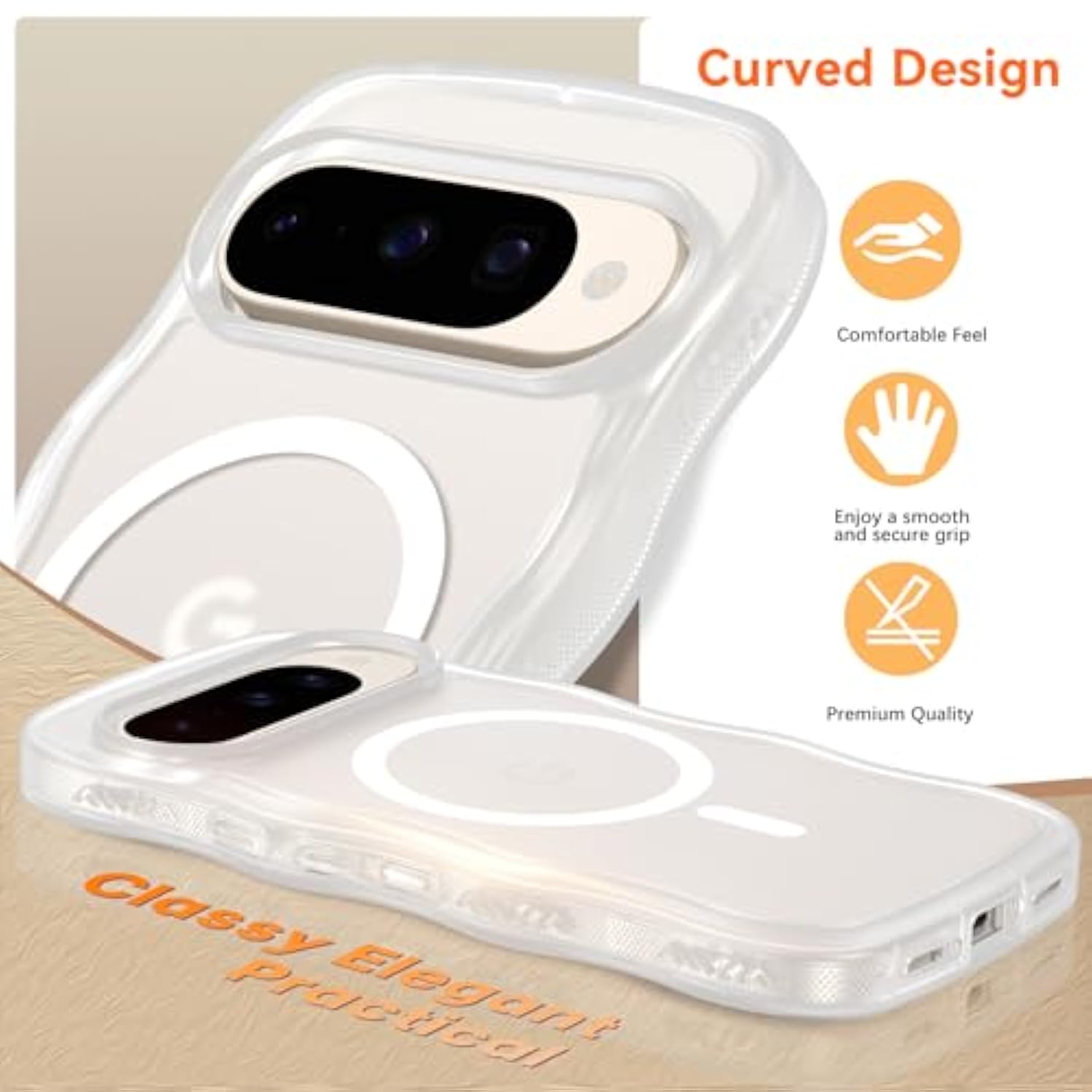 Magnetic For Google Pixel 10 Case Cute, Curly Wavy Pixel10 Case [Compatible With Magsafe], Anti-Slip Shockproof Matte Slim Women Girls Boys Phone Cover For Google 10 6.3", Clear White