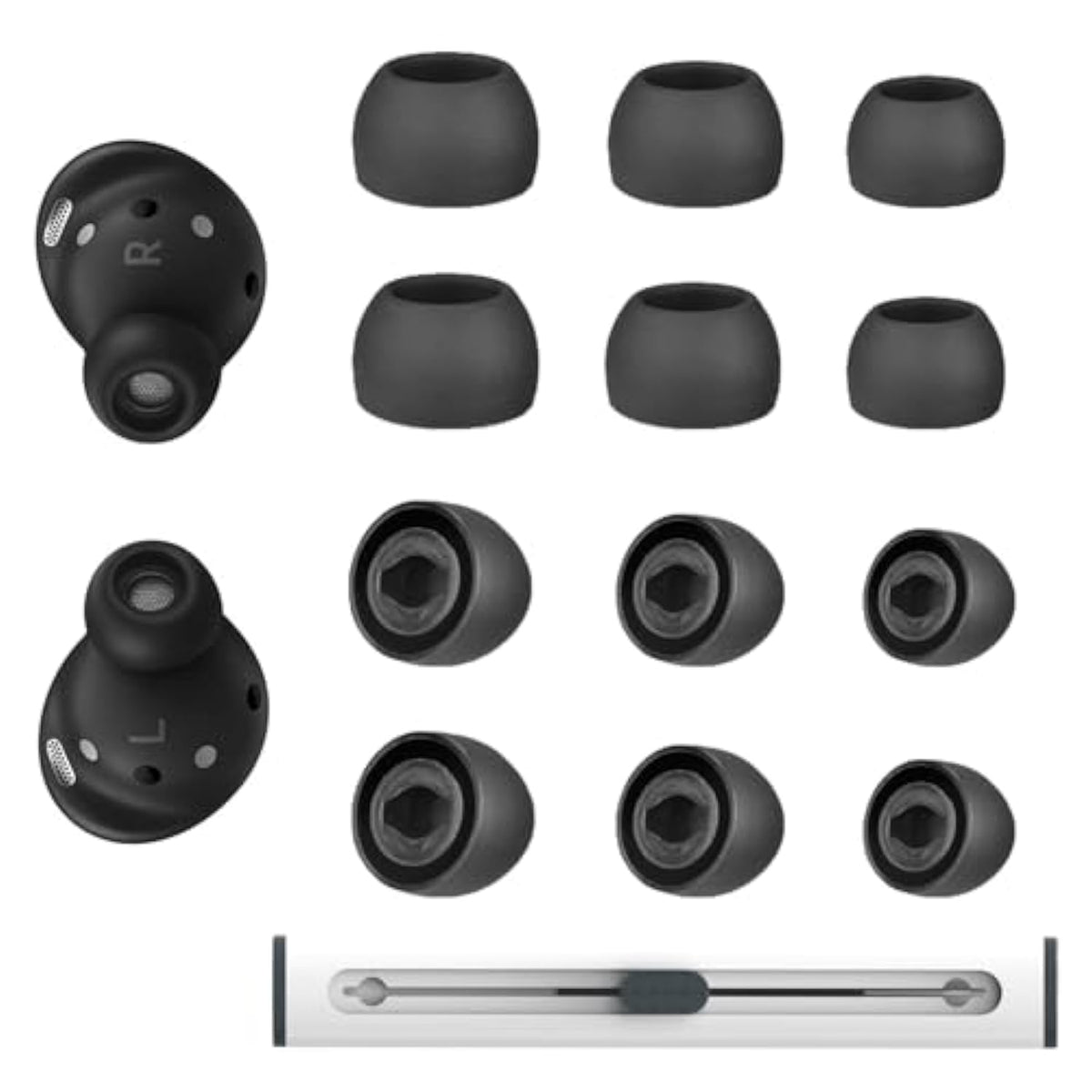 6 Pairs Replacement Eartips For Samsung Galaxy Buds Pro Headphones, Silicone Tips Earbuds Eartips Set, L/M/S Earplug Replacement Accessories (Black, With Pen)