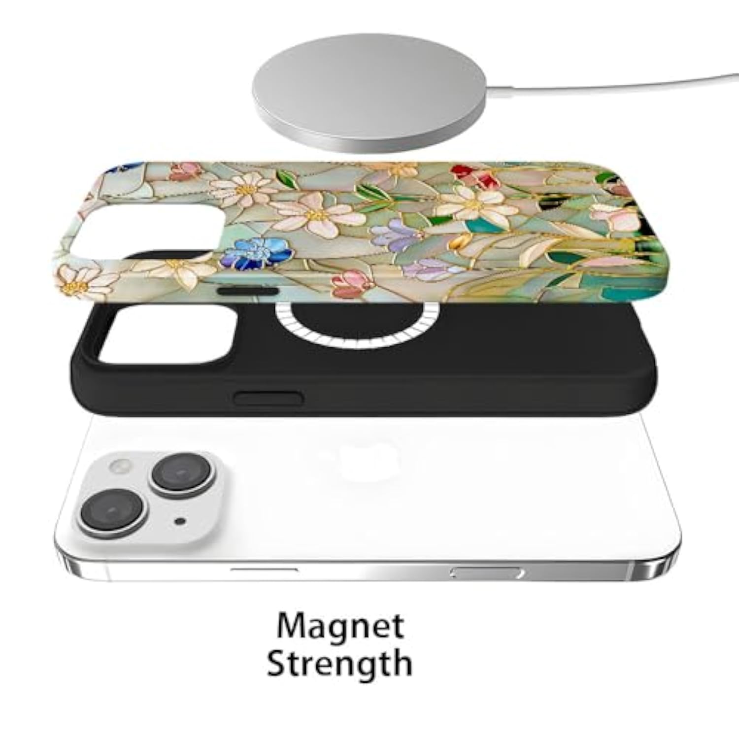 Case Compatible With Iphone 14,Compatible With Magsafe,Glossy Fall Prevention Hybrid 2-Layer Hard Shell Cases For Girls Boys,Stained Glass Bloom Flower