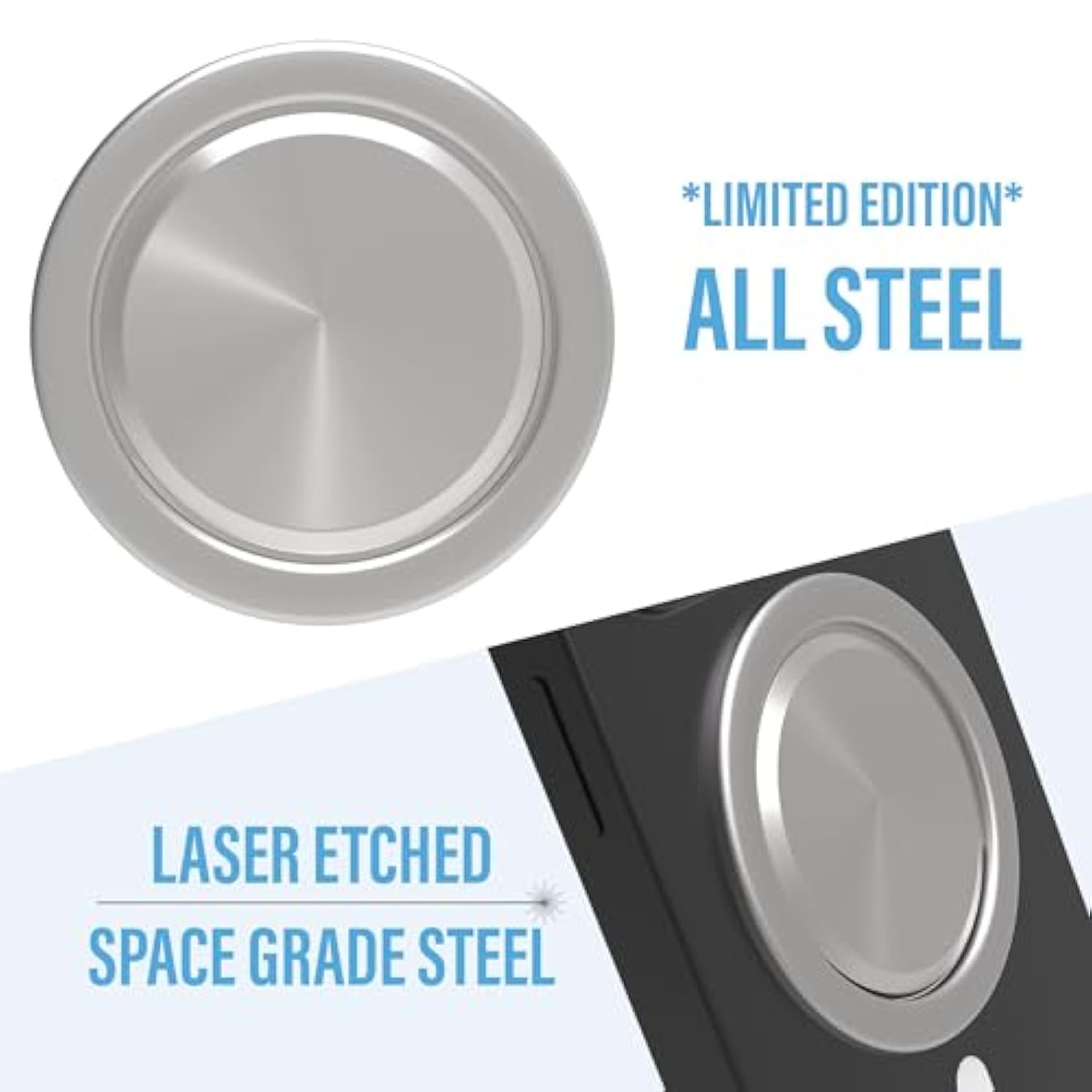 Ultra Thin MagSafe Grip: 10x Expandable, Removable for Wireless Charging, Steel