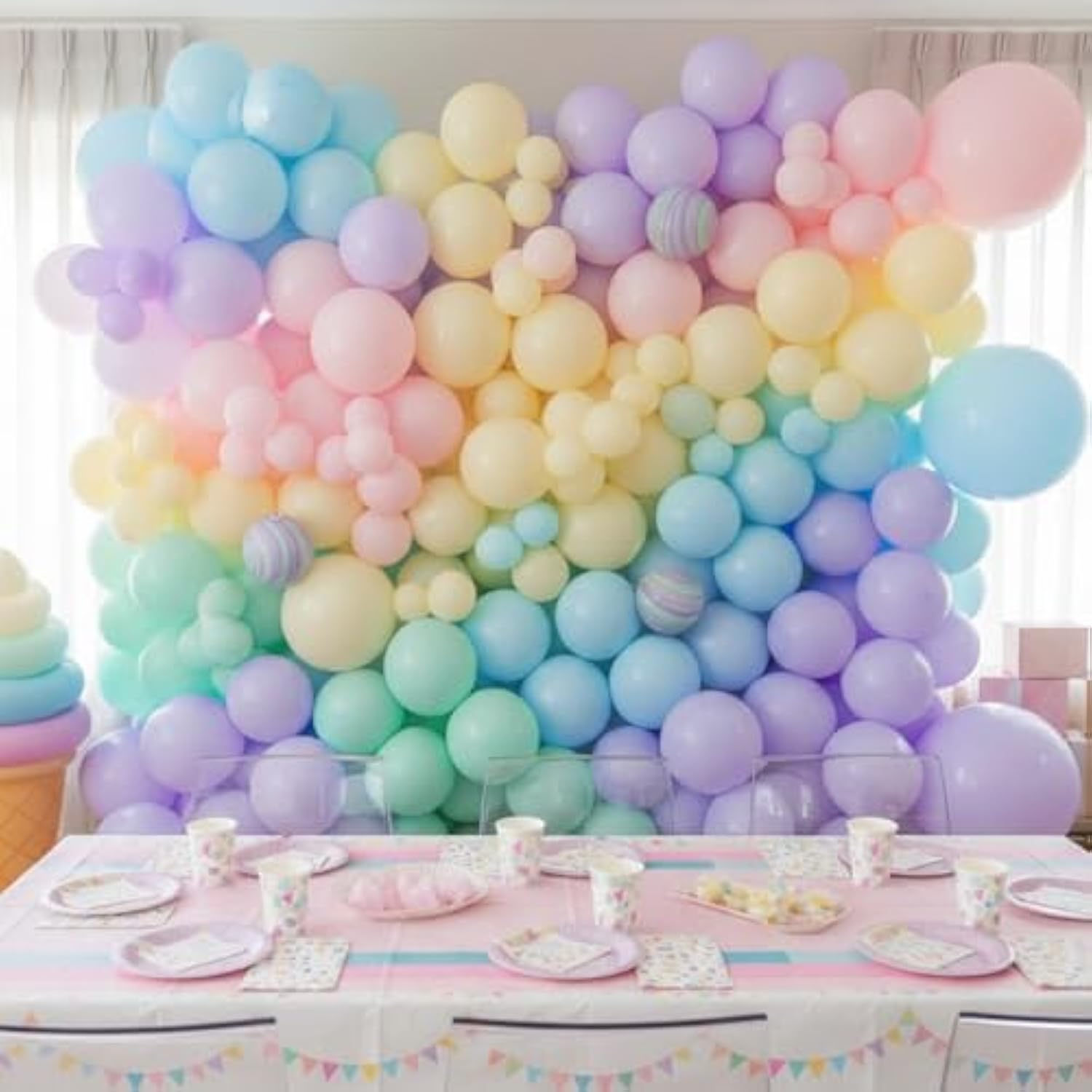 135Pcs Pastel Balloon Arch Kit, Macaron Rainbow Latex Balloon, Different Sizes 18 12 10 5 Inch For Garland Baby Shower Birthday Party Gender Reveal Garland Decoration