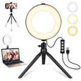 2 In 1 Led 6" Ring Light With Tripod Stand & Clamp For Youtube Video & Makeup, Mini Led Camera Light With Cell Phone Holder, 3 Light Modes & 11 Brightness Levels, Black