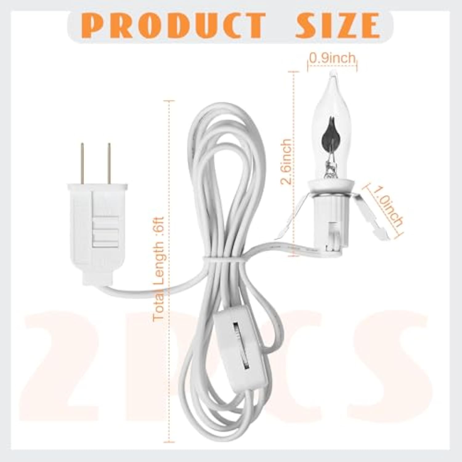 2 Pcs Halloween Accessory Cord With 1 Led Light Bulb 6Ft Cord With On/Off Switch Blow Mold Light For Christmas Village H