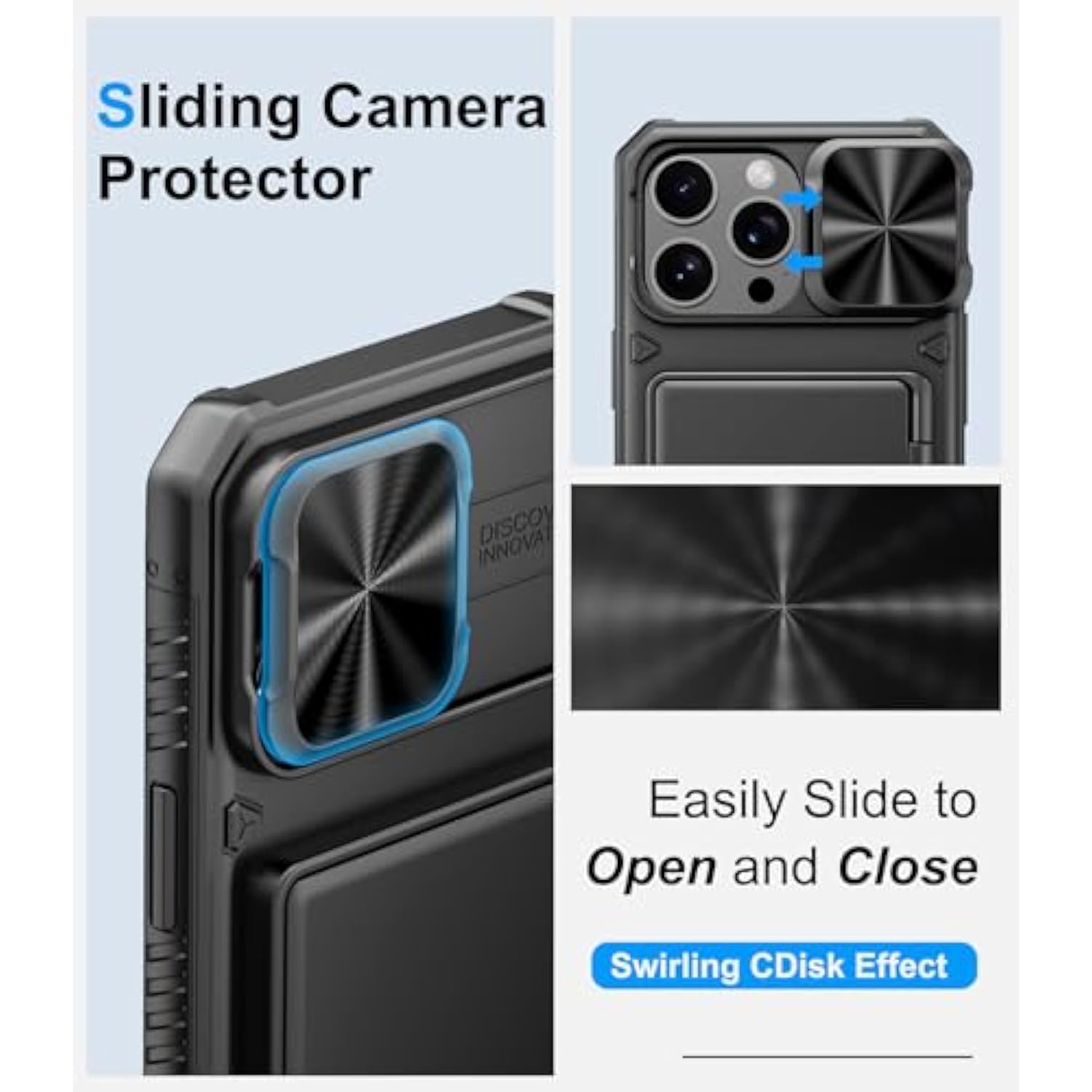 iPhone 16 Pro Max Wallet Case, Card Holder, Slide Lens Cover, Military Protection