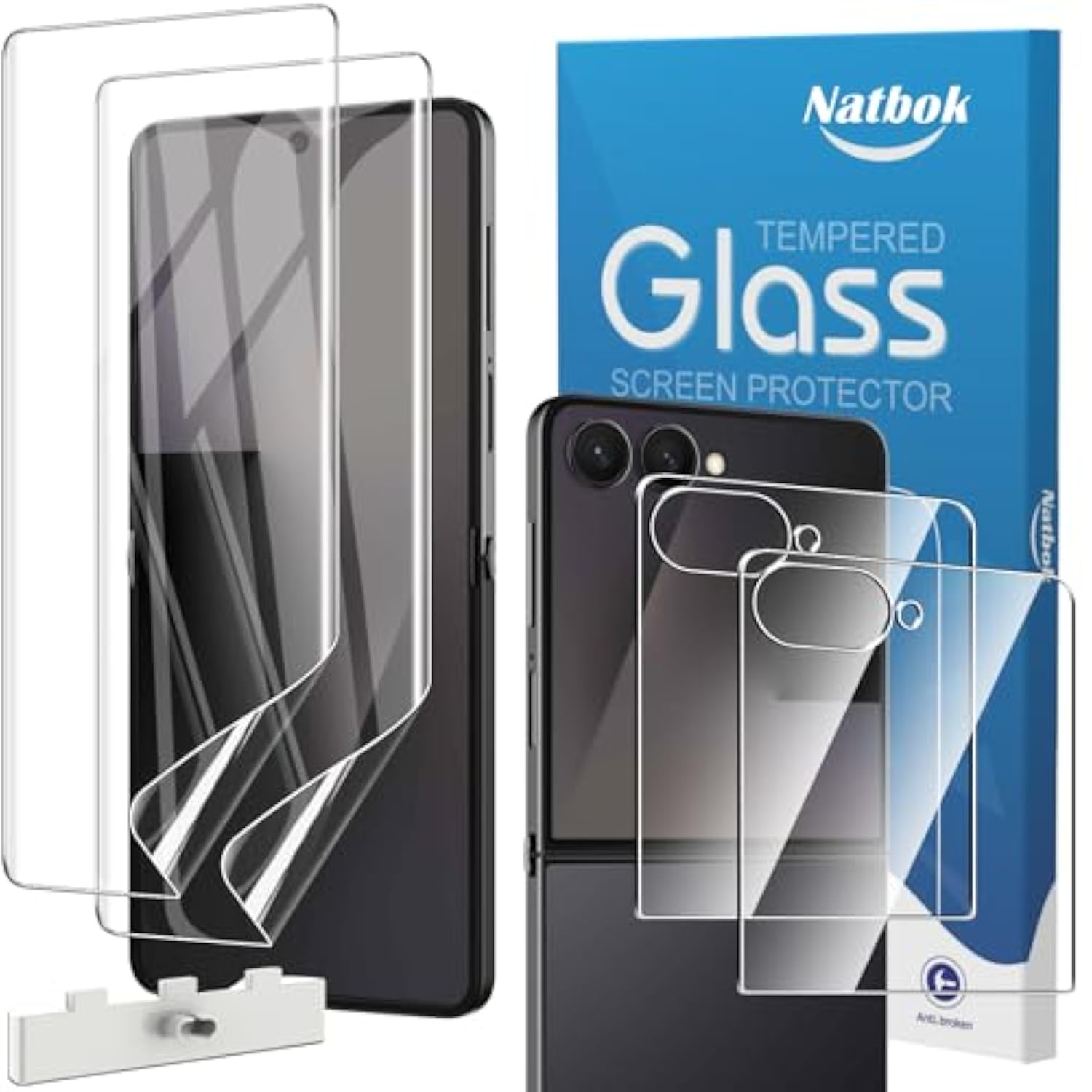 2+2 Pack Soft Flexible Tpu Film Screen Protector For Samsung Galaxy Z Flip 7 & Front Tempered Glass Screen Protector,Hd Clear,Support Fingerprint Unlock,With Easy Installation Alignment Tool