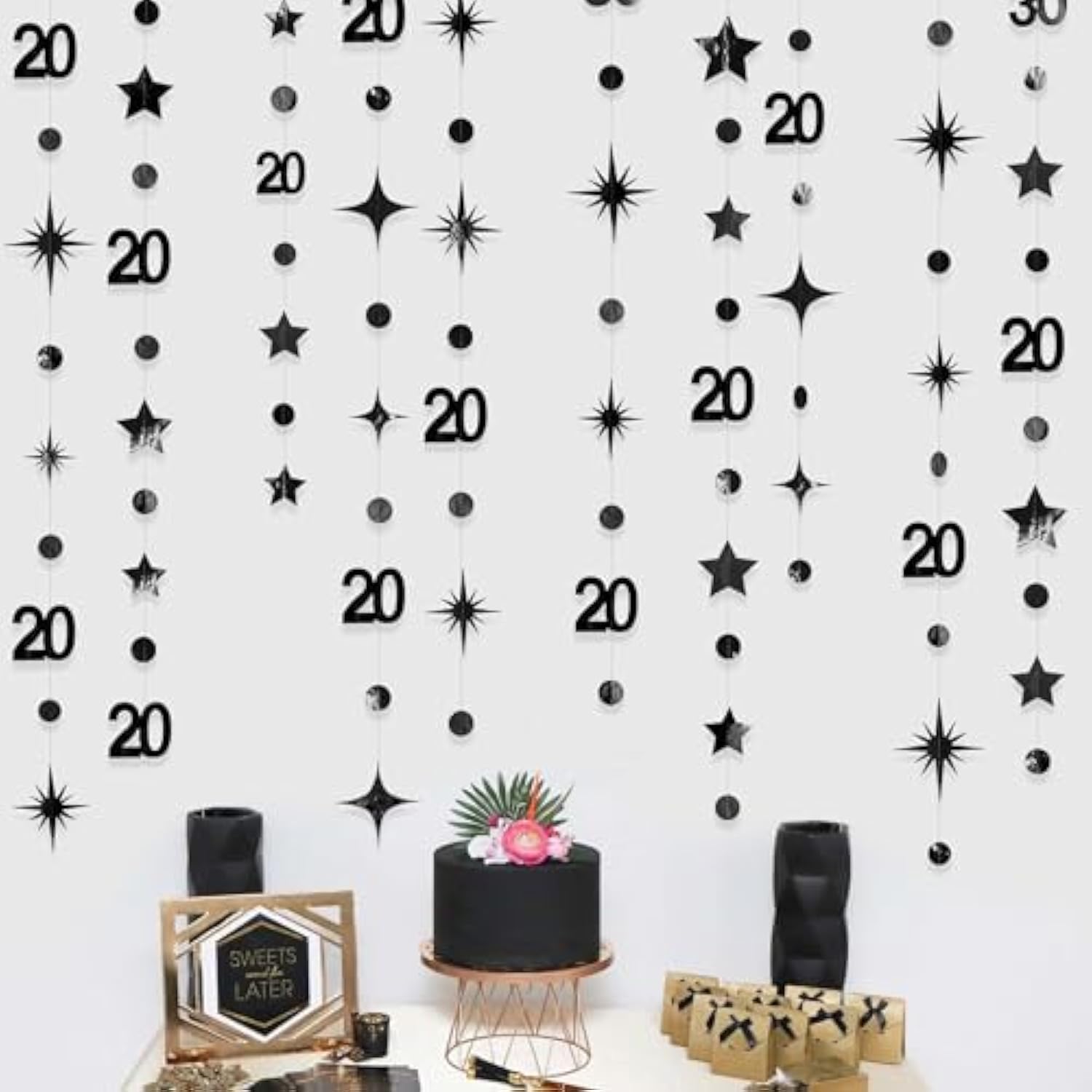 20th Birthday Decorations Metallic Banner & Streamers for Cheers to 20 Years