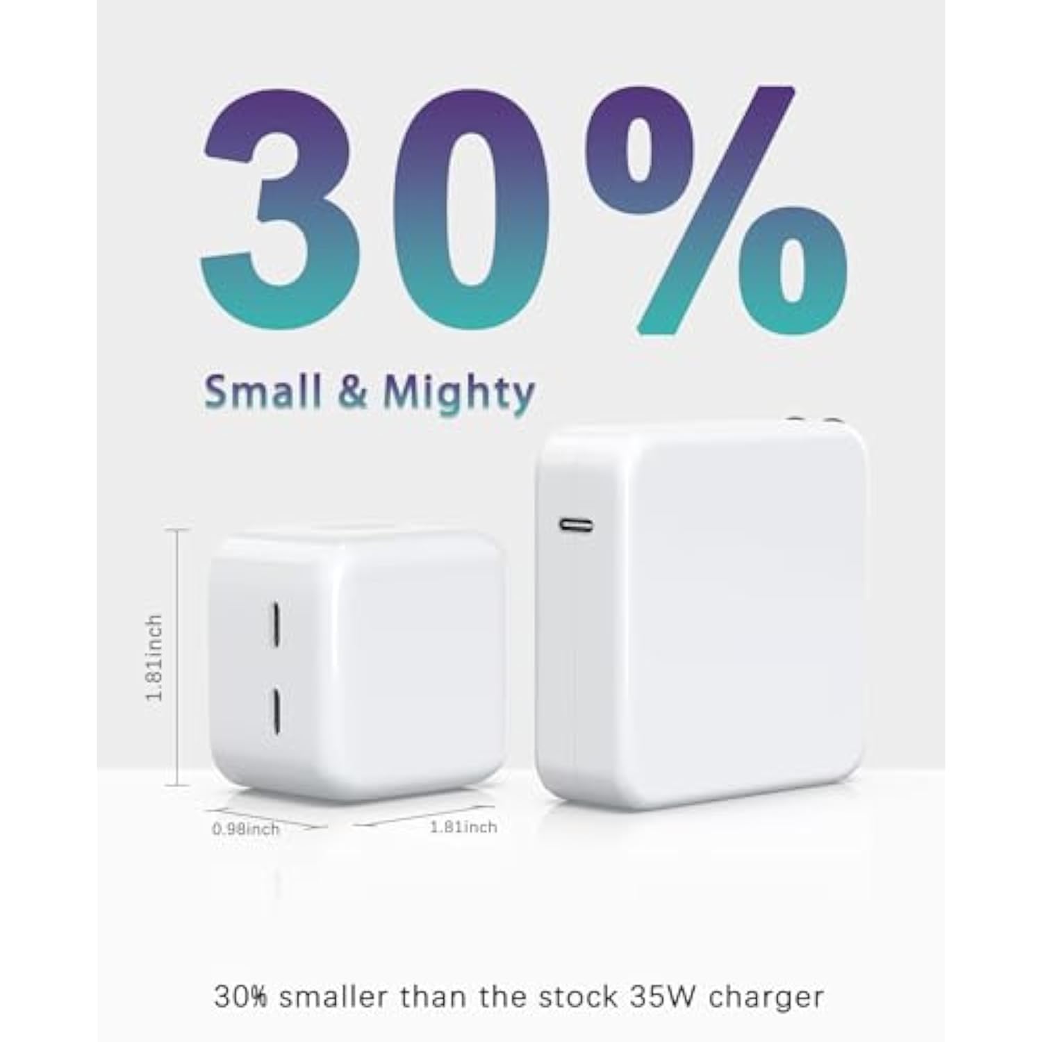 Dual Usb-C Charger 35W Compact Power Adapter Gan Fast Foldable Double Port Usbc Wall Charger Block Travel For Iphone/15/16/14/13/12/11/Pro/Max/Plus/Mini/I Pad/Samsung And More - 6Ft Usb C Cable