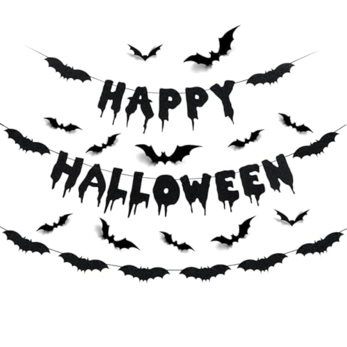 Black Glitter Happy Halloween Banner Bat Garland Wall Decals Haunted House Decor
