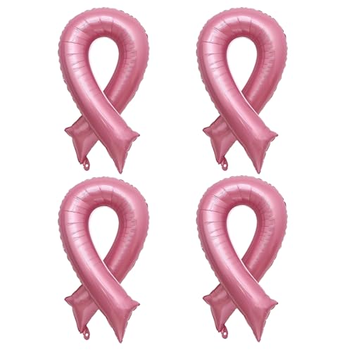 4 Pack Breast Cancer Awareness Pink Ribbon Balloons, 42 * 28 Inches Jumbo Foil Balloons For Breast Cancer Awareness Party Decor