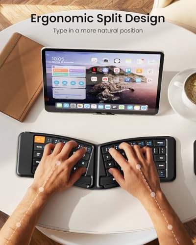 Ergonomic Foldable Keyboard, Xk03 Split Folding Travel Bluetooth Keyboard, Ultra Slim, Portable For Ipad, Iphone, Tablet, Laptop, Pc