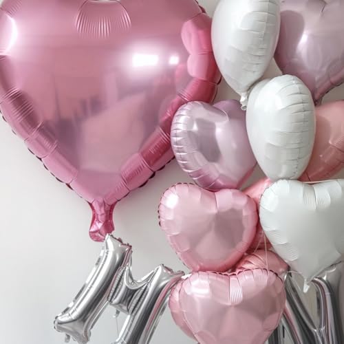Pink White Heart Balloons, 18 Inch Baby Pink and White Heart Shaped Balloon