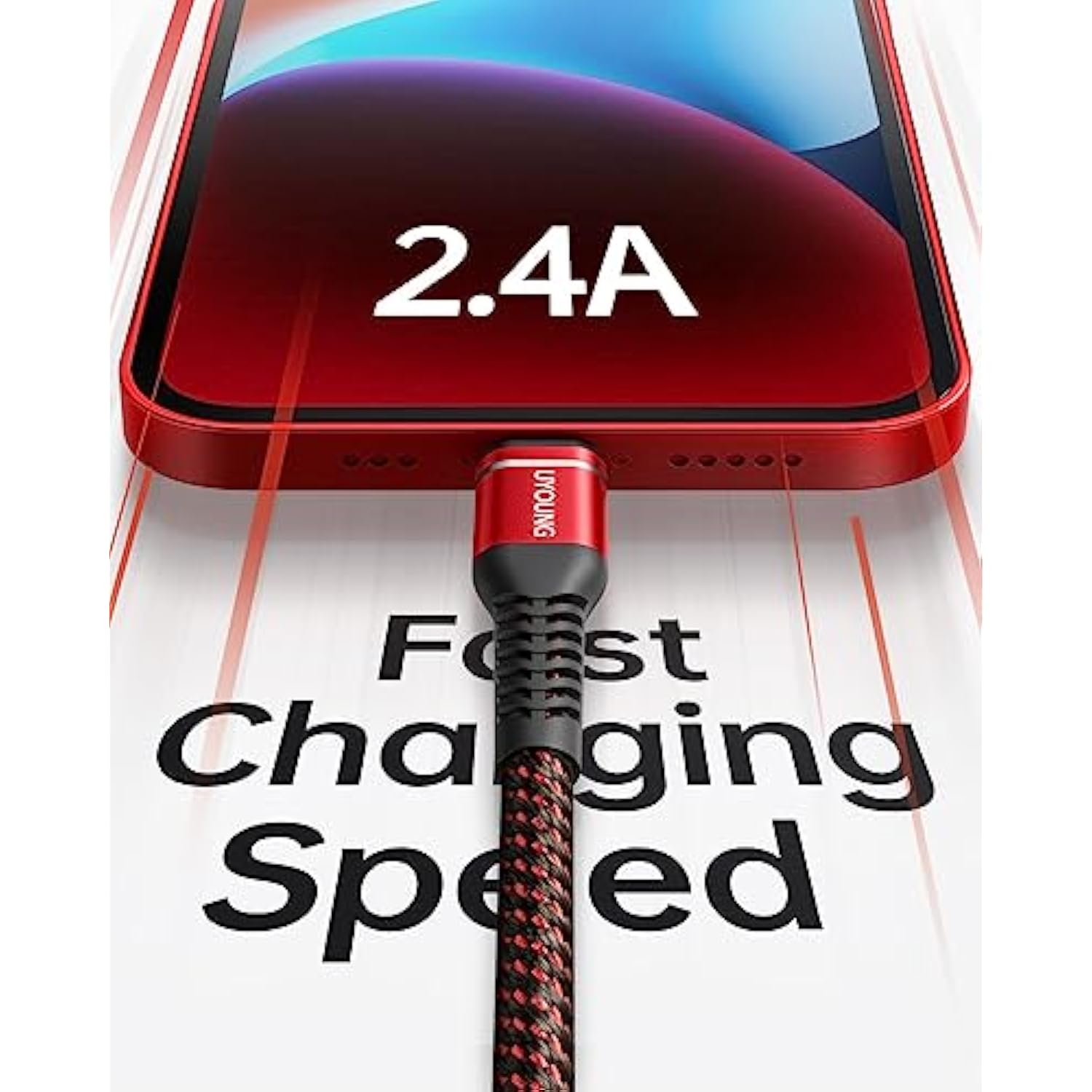 Iphone 6Ft Charger Cable 3 Pack MFi Certified Nylon Fast Charging Red