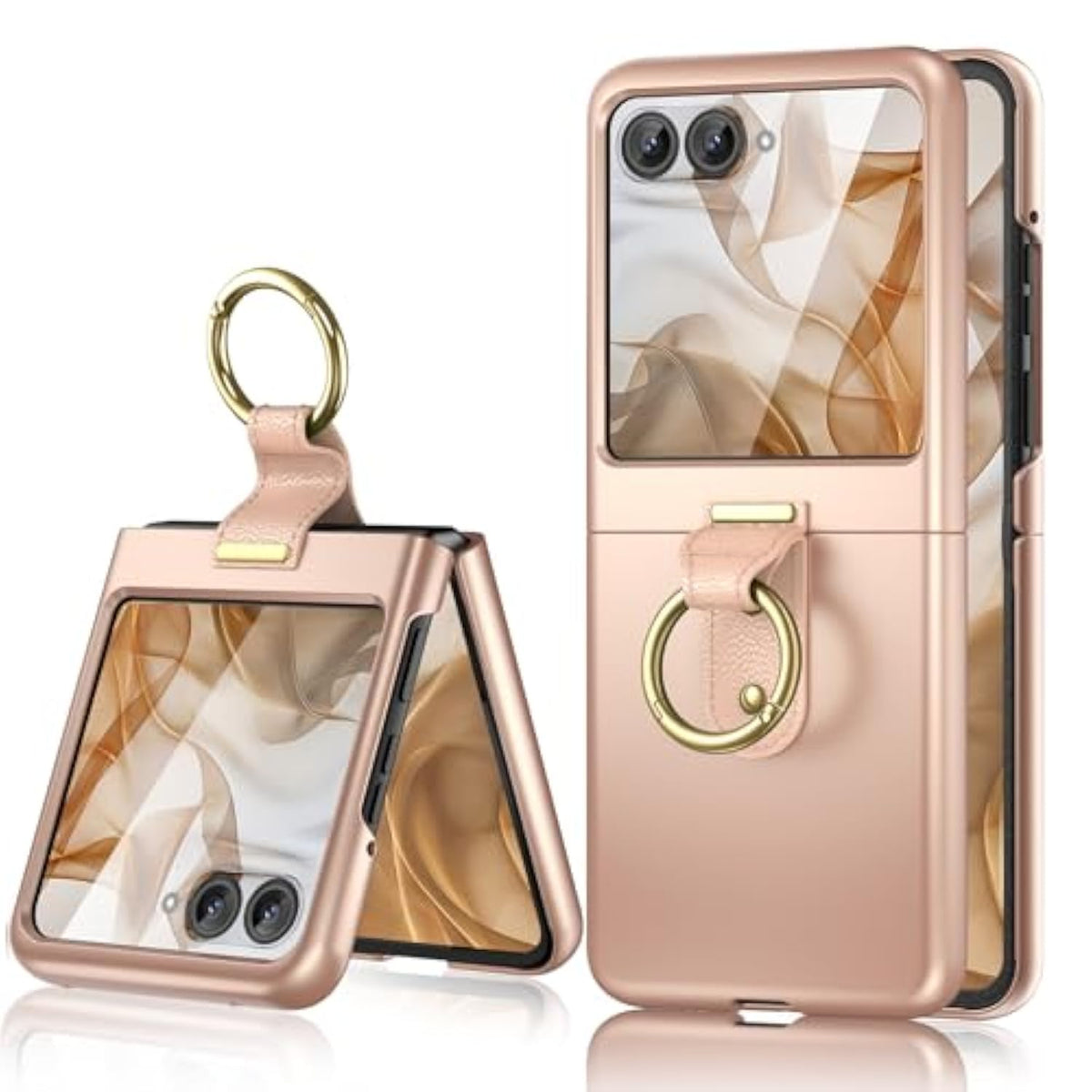 For Motorola Razr 2024 Case With Ring [Not Fit Razr Plus 2024/2025], Moto Razr 2025 & Razr 2024 Case With Built-In Outer Screen Protector Slim Thin Cover (Rose Gold)