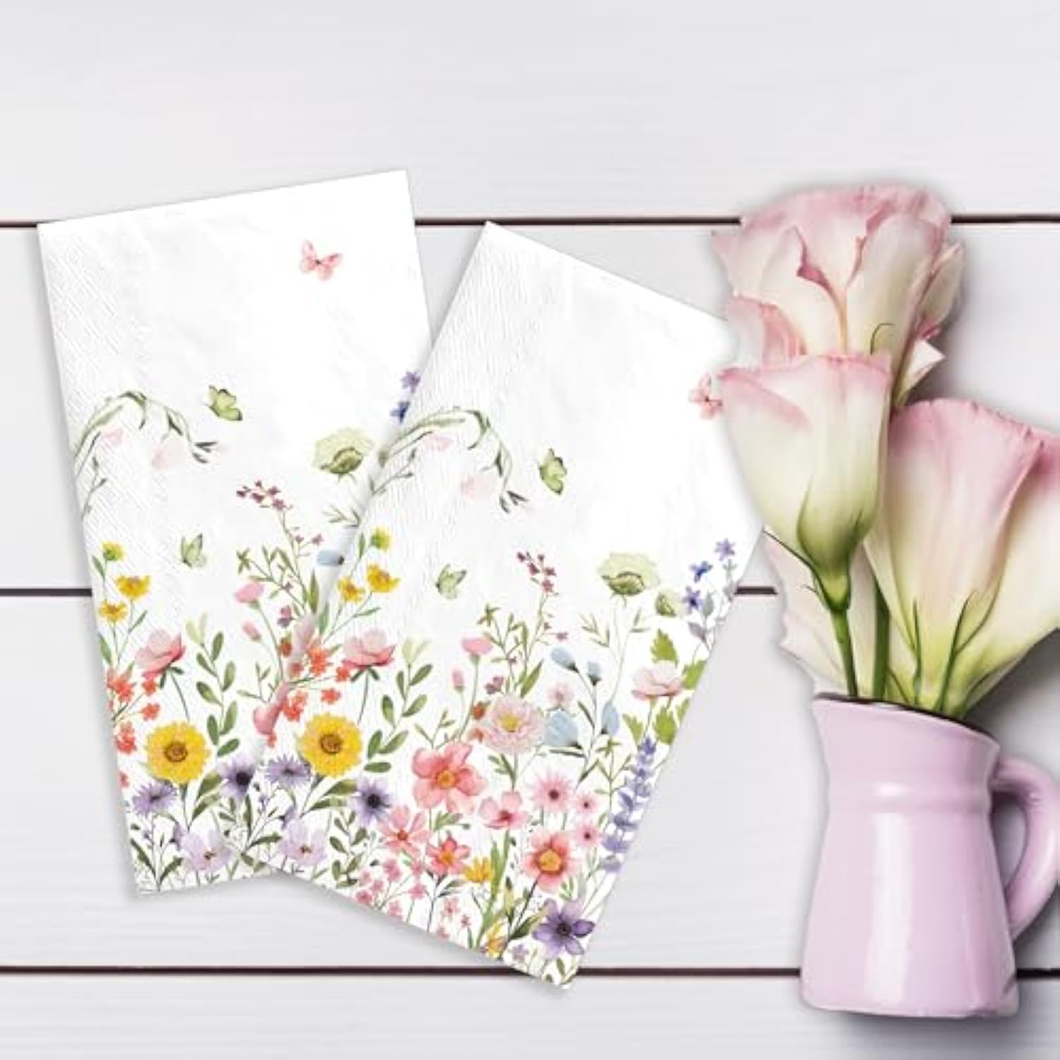 100Pcs Wildflower Napkins 3 Ply Wildflower Baby Shower Napkins Disposable Absorbent Hand Towels For Bathroom Floral Party Paper Napkins Decorative For Wedding Birthday Party Baby Shower