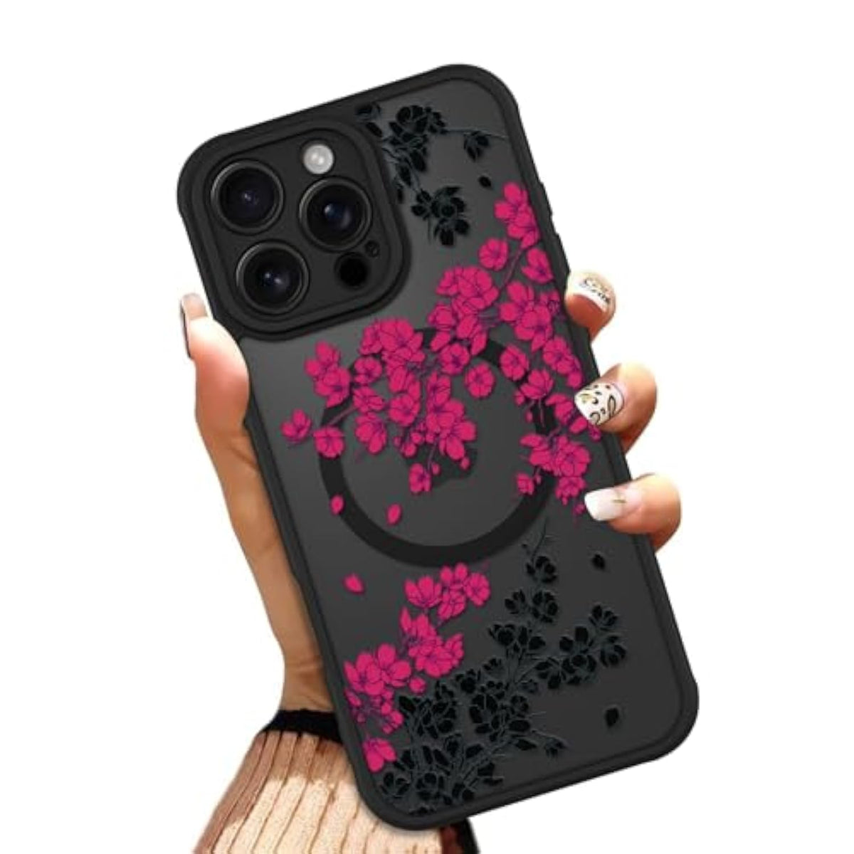 OOK Case for iPhone 16 Pro Max 6.9 (Compatible with MagSafe) Floral Flowers Design Translucent Phone Cover Soft TPU + Hard PC Anti-Scratch Shockproof Magnetic Cute Case for Women - Hot Pink