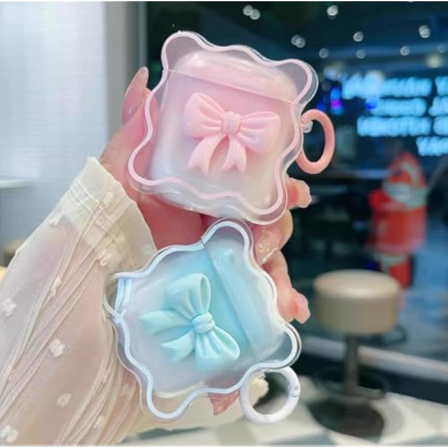 Cute Airpods 2/1 Generation Clear Case, Girly 3D Bow Design Soft Tpu Protective Shockproof Kawaii Apple Ipod 2Nd/1St Generation Cover With Cleaner Kit & Keychain Girls Women - Pink Bow