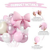 Pink Balloons, Pink Bow White Heart Balloon, Pearl White Double-Stuffed Balloons With Metallic Bow Heart Shaped Foil Balloon For Birthday Baby Shower Wedding Bridal Shower Engagement Decorations