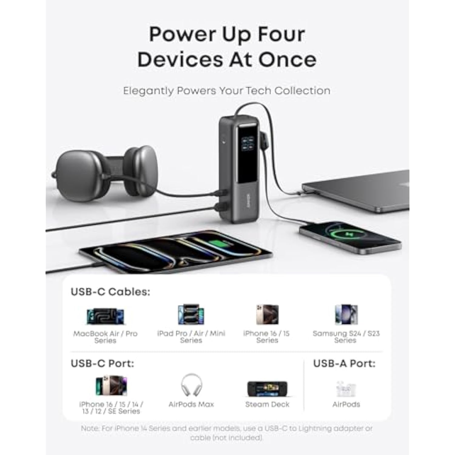 Anker Laptop Power Bank, 25,000mAh Portable Charger with Triple 100W USB-C Ports, Built-in and Retractable Cables, for iPhone 16/15 Series, MacBook, Samsung, and More (Flight-Approved)