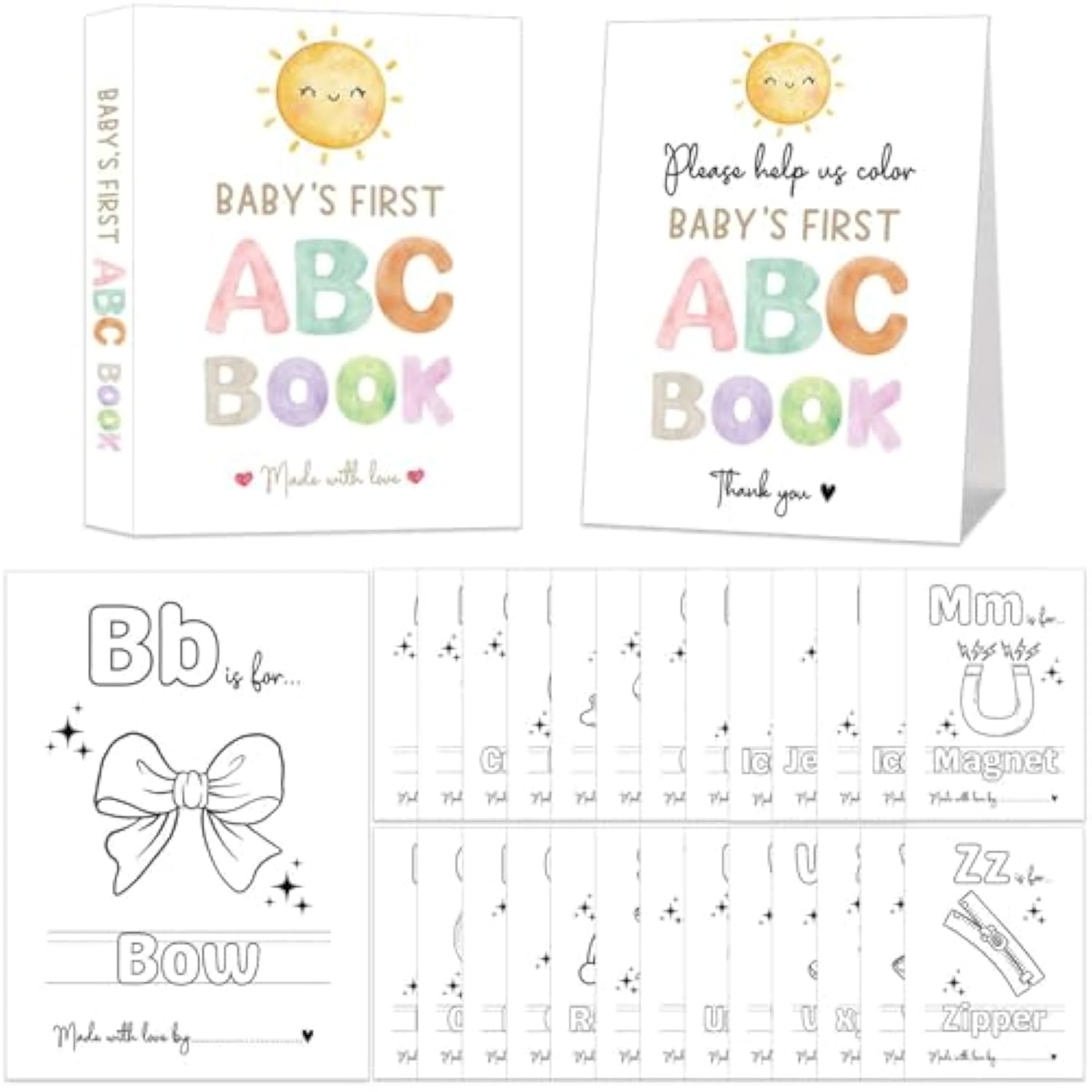 Baby'S First Abc Book Baby Shower Activity Keepsake Game, Boho Sun Abc Coloring Baby Shower Guest Book, Sunshine Baby'S First Alphabet Coloring Book, A To Z Coloring Pages