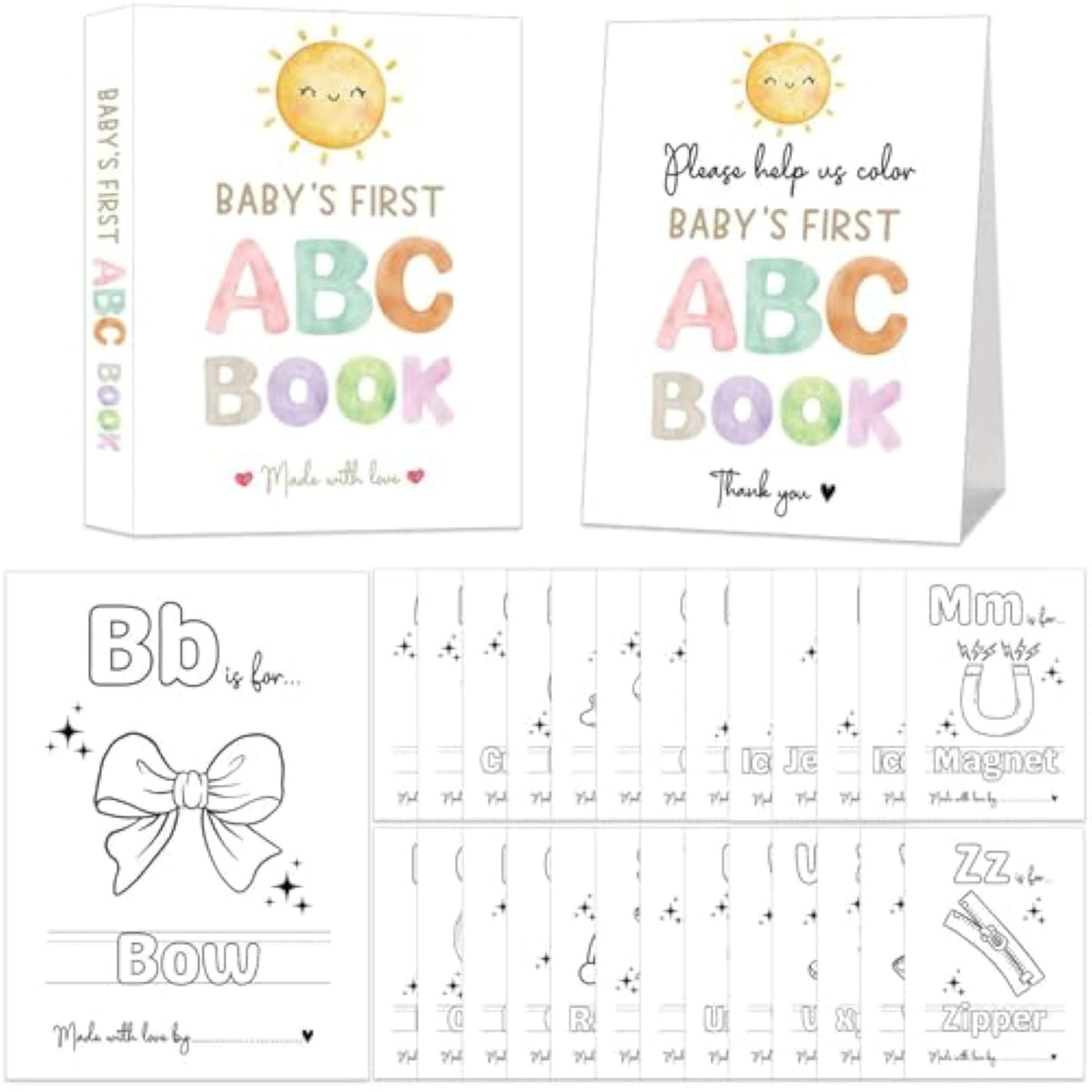 Baby'S First Abc Book Baby Shower Activity Keepsake Game, Boho Sun Abc Coloring Baby Shower Guest Book, Sunshine Baby'S First Alphabet Coloring Book, A To Z Coloring Pages