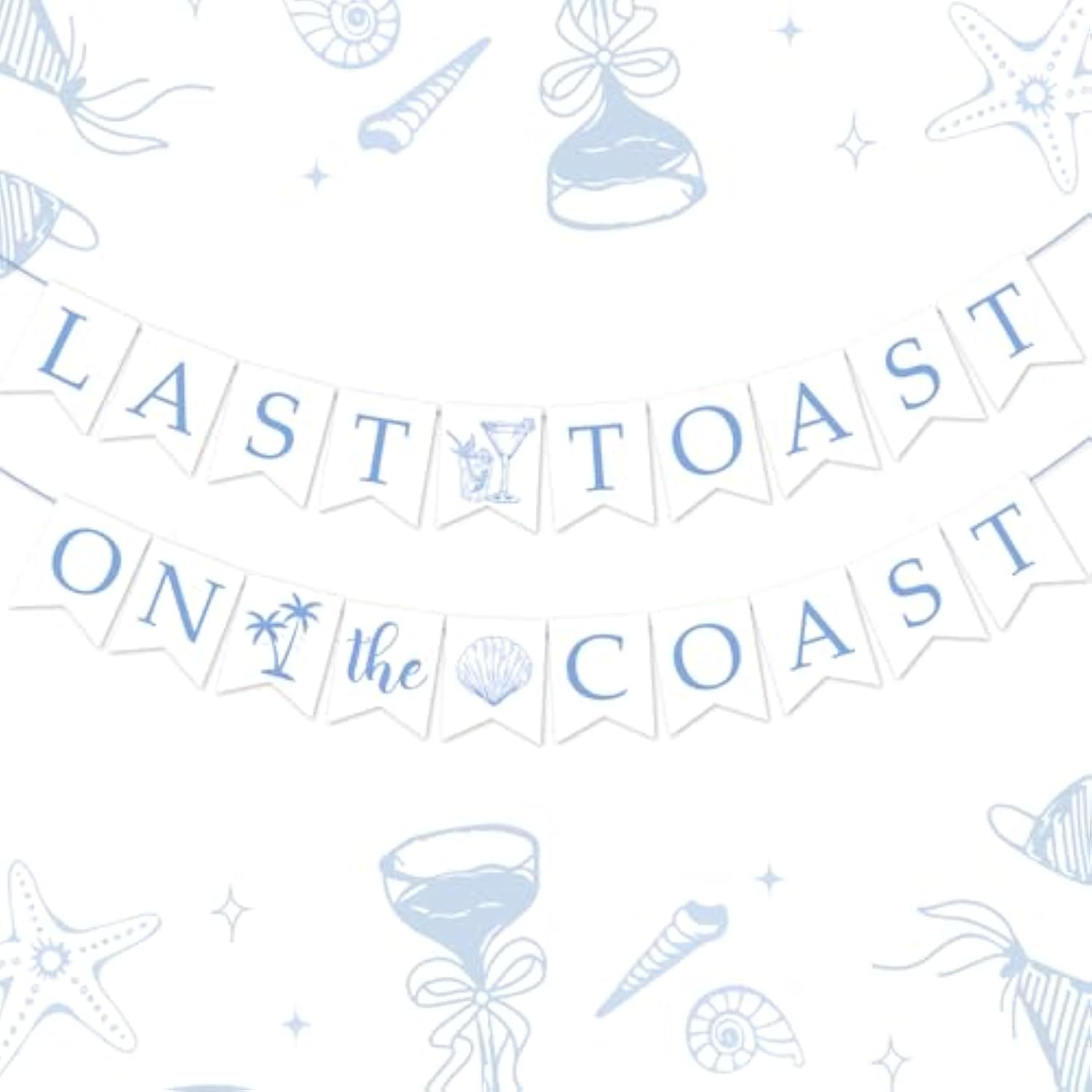Last Toast On The Coast Bachelorette Party Banner Coastal Bachelorette Party Decorations Blue White Shell Champagne Palm Tree Garland Banner For Girl Beach Bachelorette Bridal Shower Party Supplies