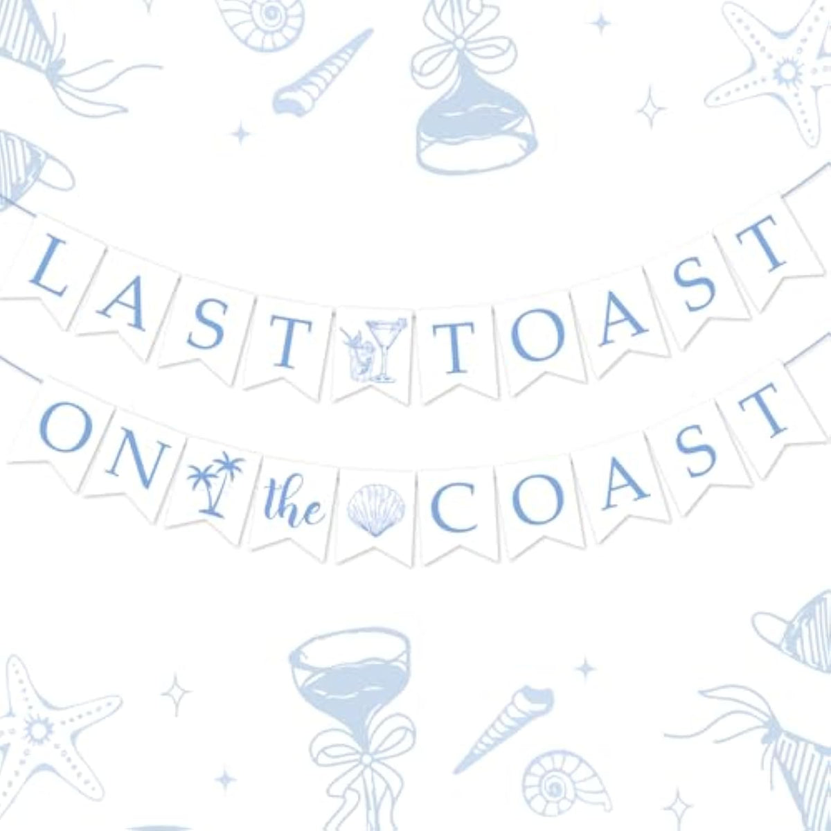 Last Toast On The Coast Bachelorette Party Banner Coastal Bachelorette Party Decorations Blue White Shell Champagne Palm Tree Garland Banner For Girl Beach Bachelorette Bridal Shower Party Supplies