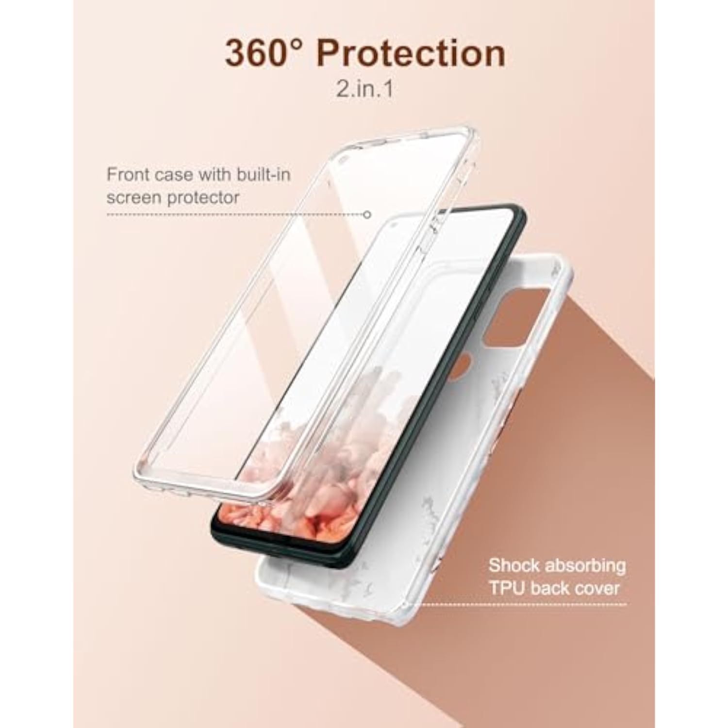 Marble Moto G Stylus 5G Case with Built-in Screen Protector and Glitter