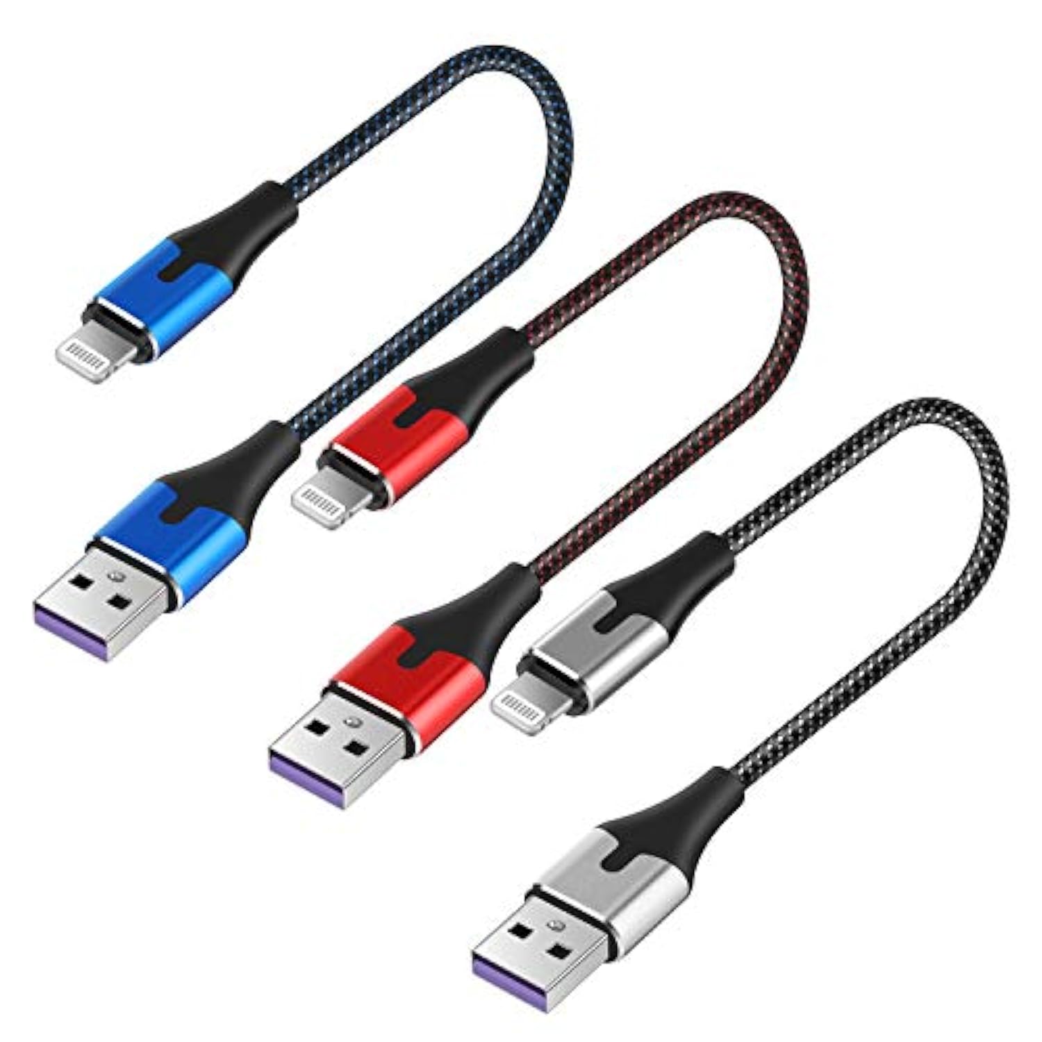 Short Lightning To Usb Cable 1Ft, 3Pack For Apple Mfi Certified Phone Charging Nylon Braided Charger Cord For Iphone 14/13/12/11Pro/X/Xr/Xs Max/8/7/6/5S/Se/5 For Ipad Mini Air 1 Foot