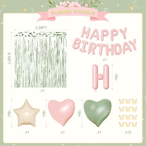 Pink and Green Birthday Decorations for Women Girls