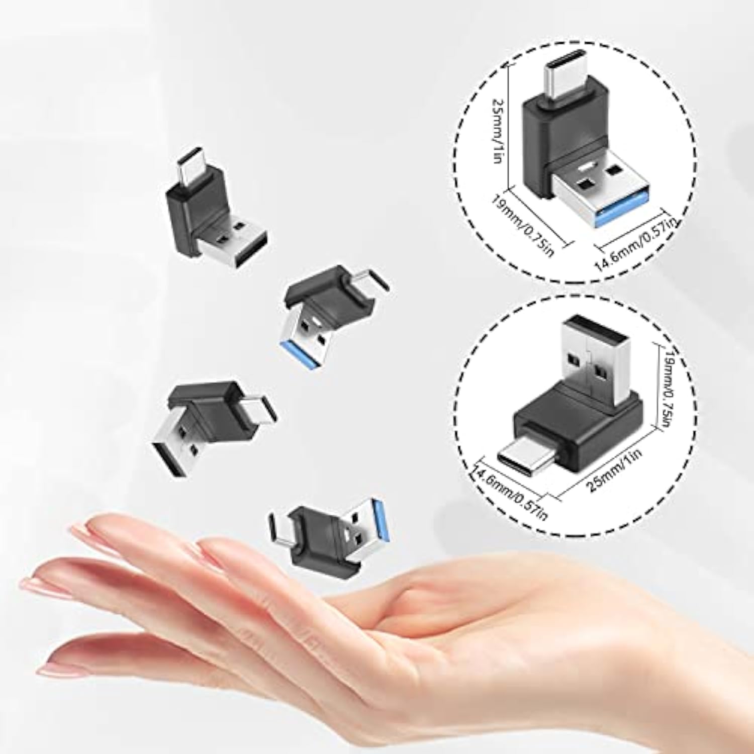 Usb3.1 Male To Usb C Male 90° Angle Adapter 10Gbps Usb3.1 To Usb C Charging Co