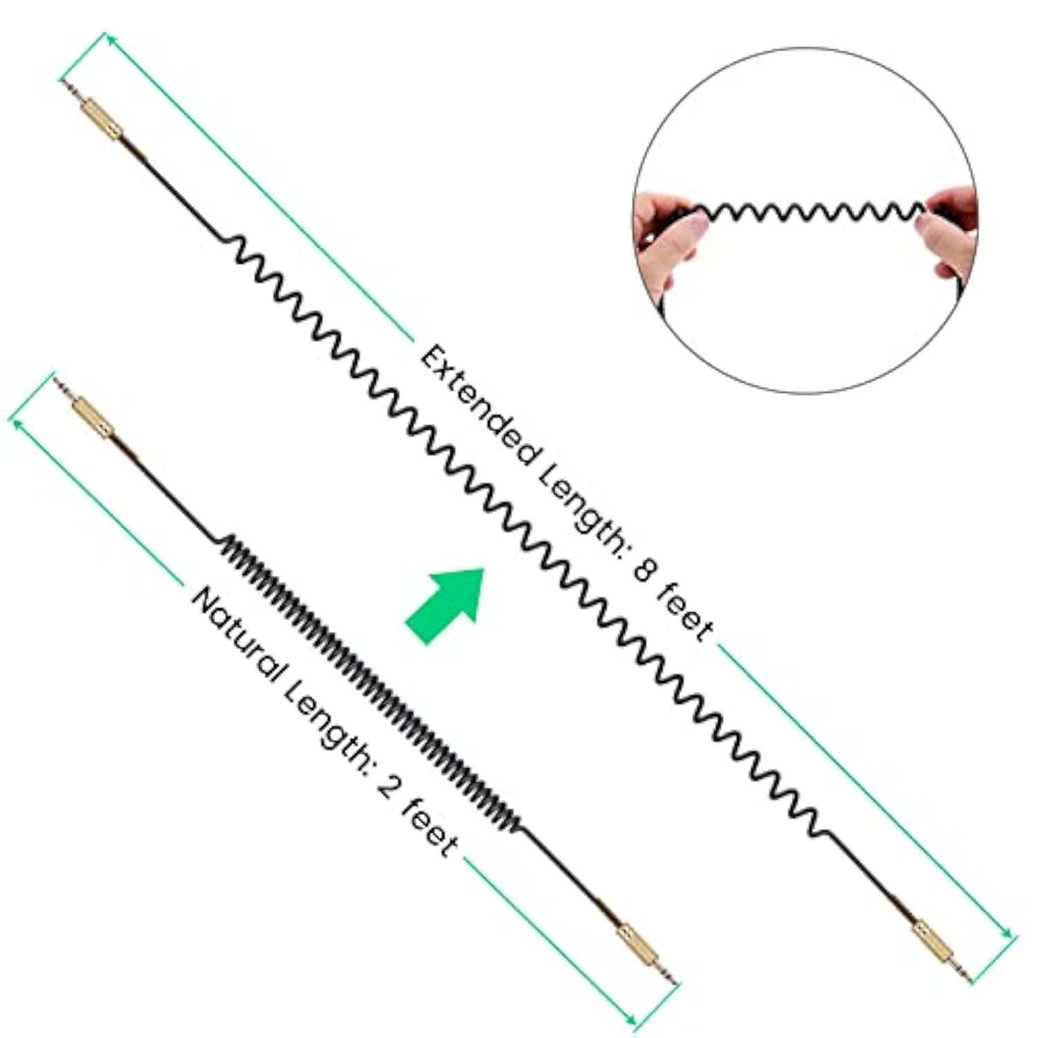 Aux Cord Coiled Headphone Cable Replacement For Car, Stereo, Alexa Dot, Speaker - 3.5Mm Trs Male To Male Audio Cable 2Ft To 8Ft Long