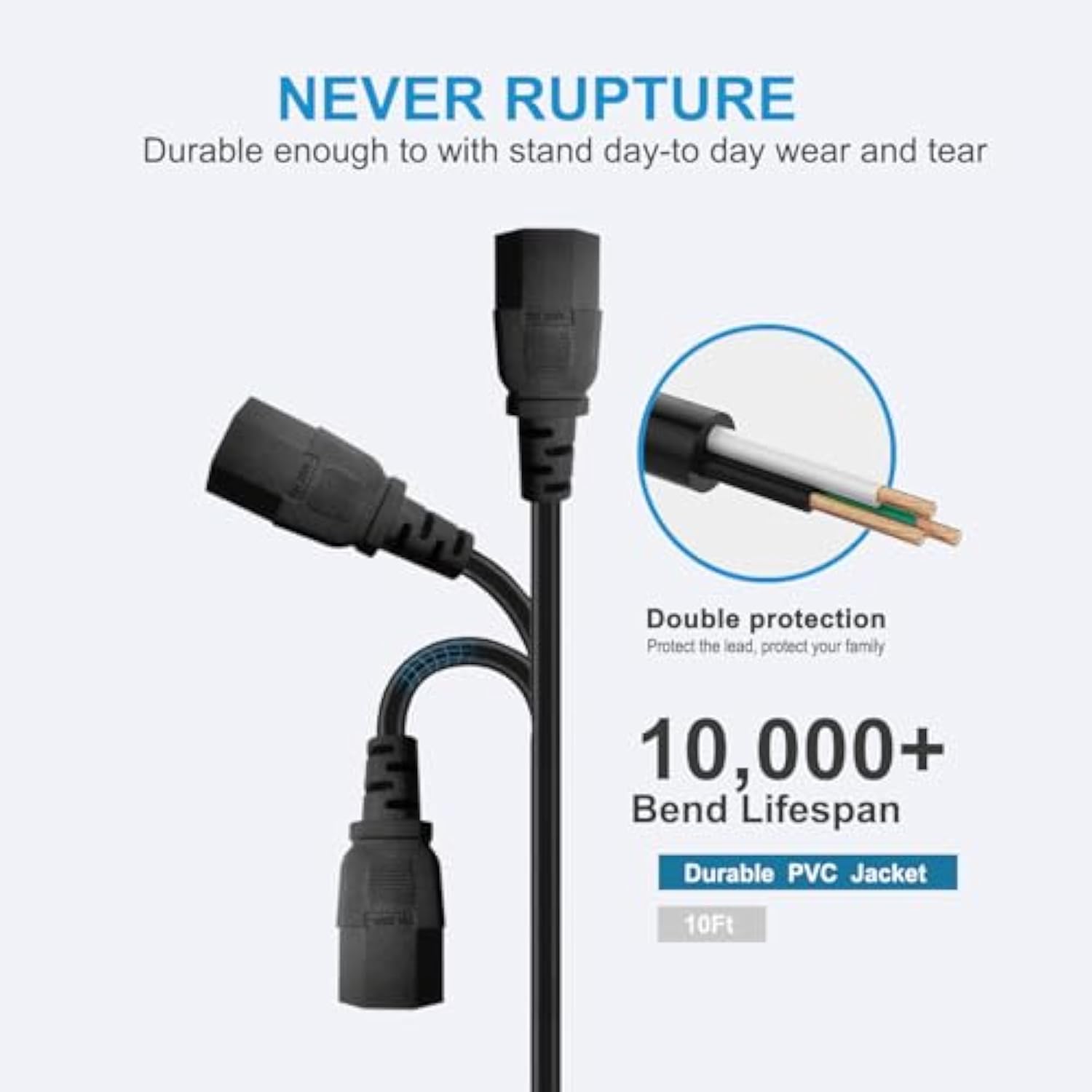 10Ft 3 Prong Ac Power Cord Tv Universal Treadmills Cable For Computer Monitor, Horizon Fitness Treadmills, Superfit, Bowflex, Sole E35 E55 F63 F80,Goplus 2 In 1 Folding Treadmill Charger Replacement