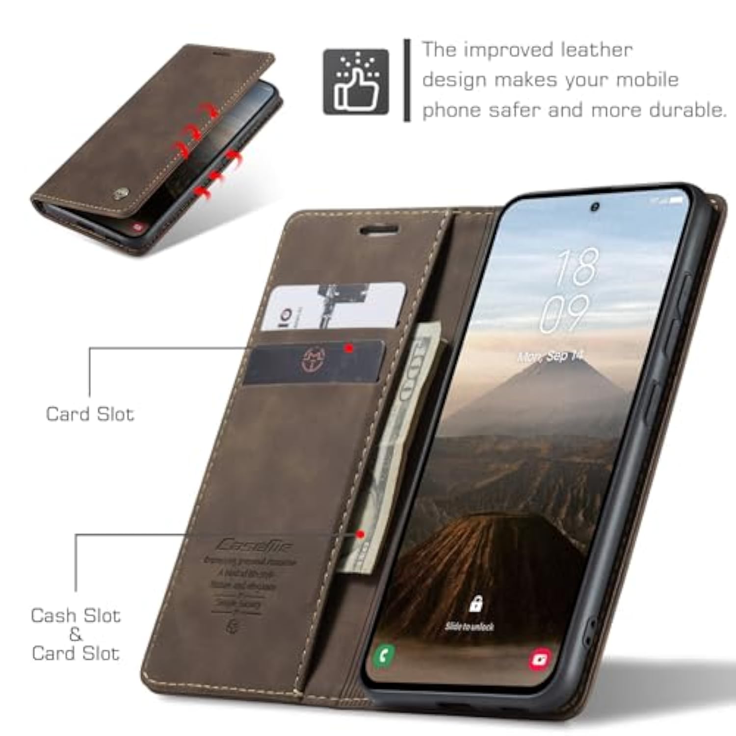 For Samsung Galaxy S25 Case, Classic Design Leather Wallet Magnetic Closure Flip Case With Kickstand Card Holder Slot Shockproof Protective Cover For Samsung Galaxy S25 (Coffee)
