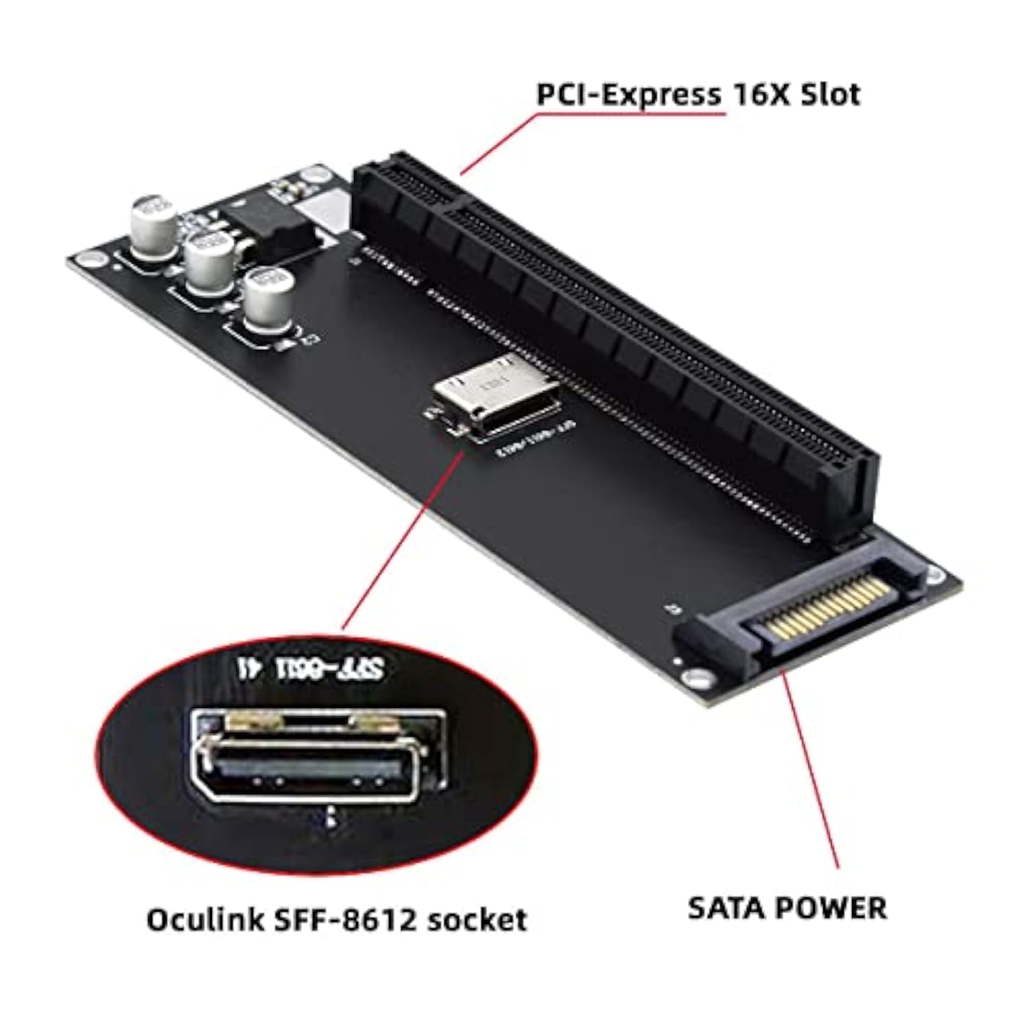Cablecc Oculink SFF-8612 SFF-8611 to PCIE PCI-Express 16x 4X Adapter with SATA